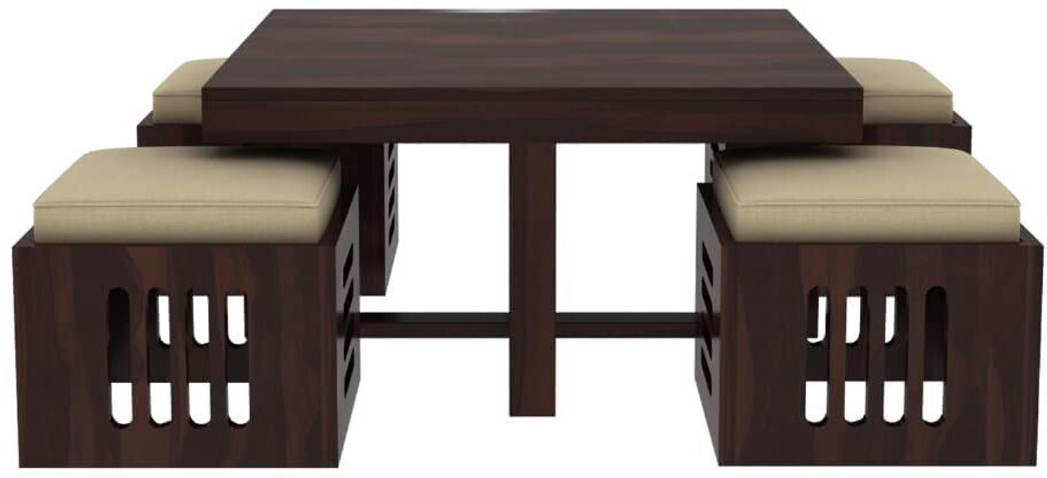 Image of Devsignature Sheesham Wood Center Table With Stool /Wooden Coffee Table For Home Solid Wood Coffee Table (Finish Color - WALNUT FINISH, Pre-assembled)