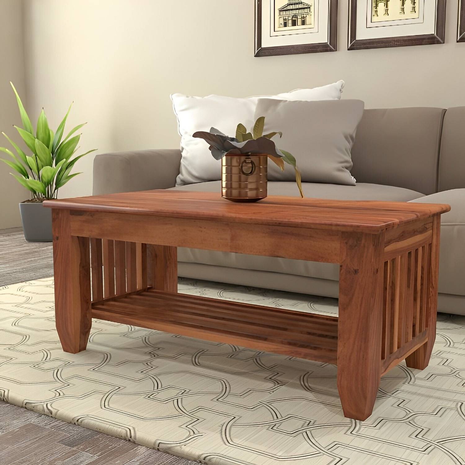 PR FURNITURE Solid Sheesham Wood Coffee Table With Storage For Li
