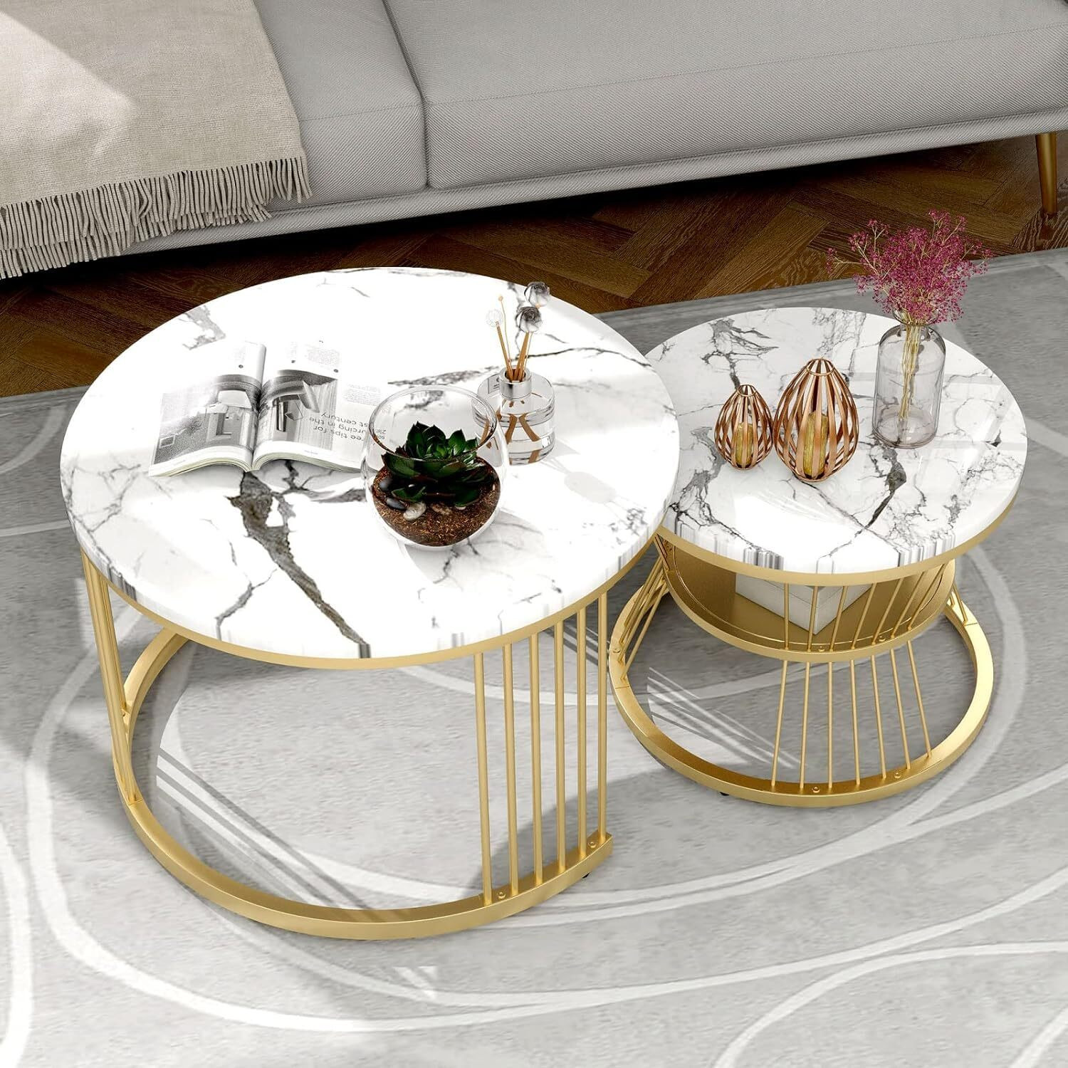 Image of Bazaar Galli Modern Dual-Layer Coffee Table| Stylish Marble Finish Center Table Engineered Wood Coffee Table