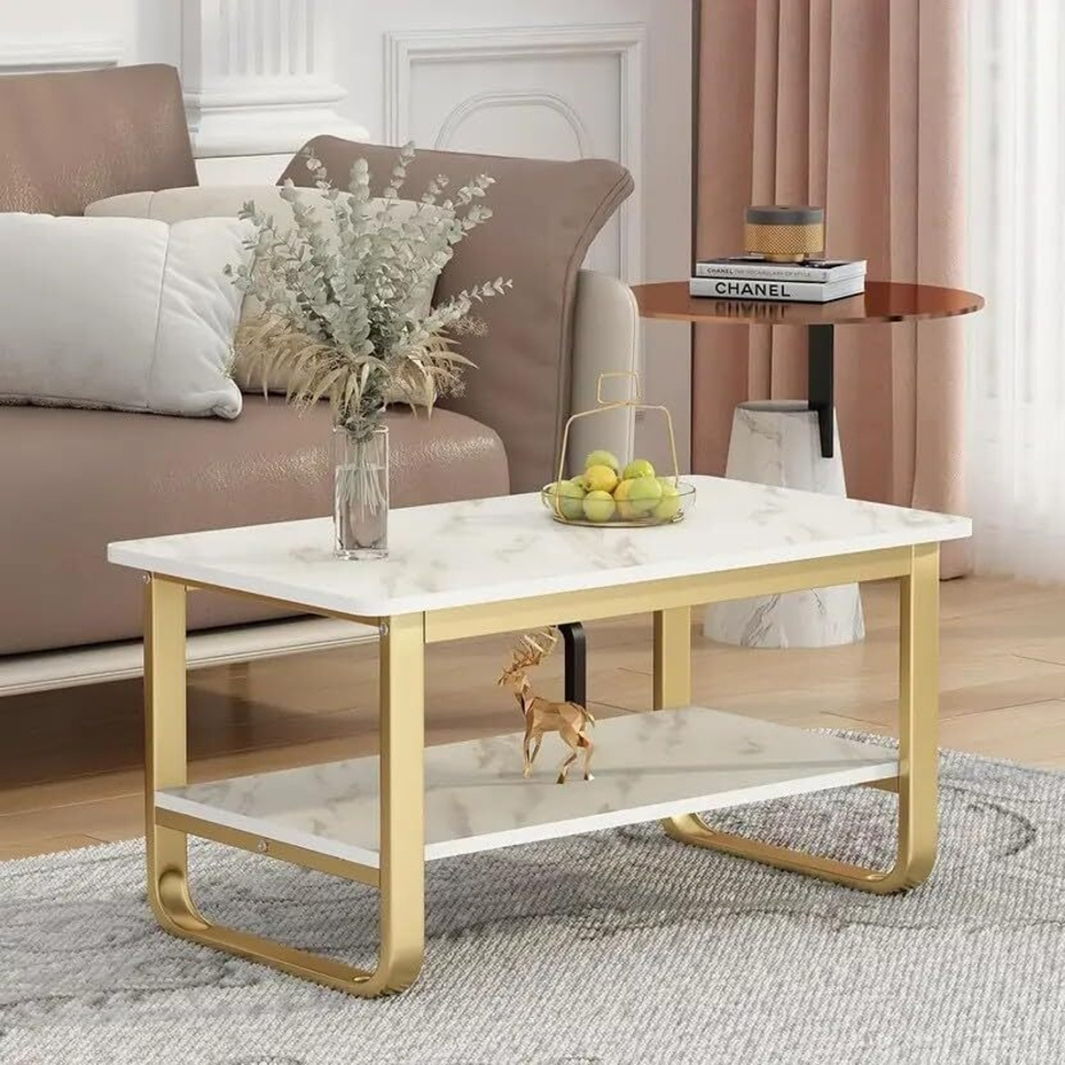 Image of Yusha handicrafts Luxury 2-Tier Coffee Table Collection Solid Wood Coffee Table