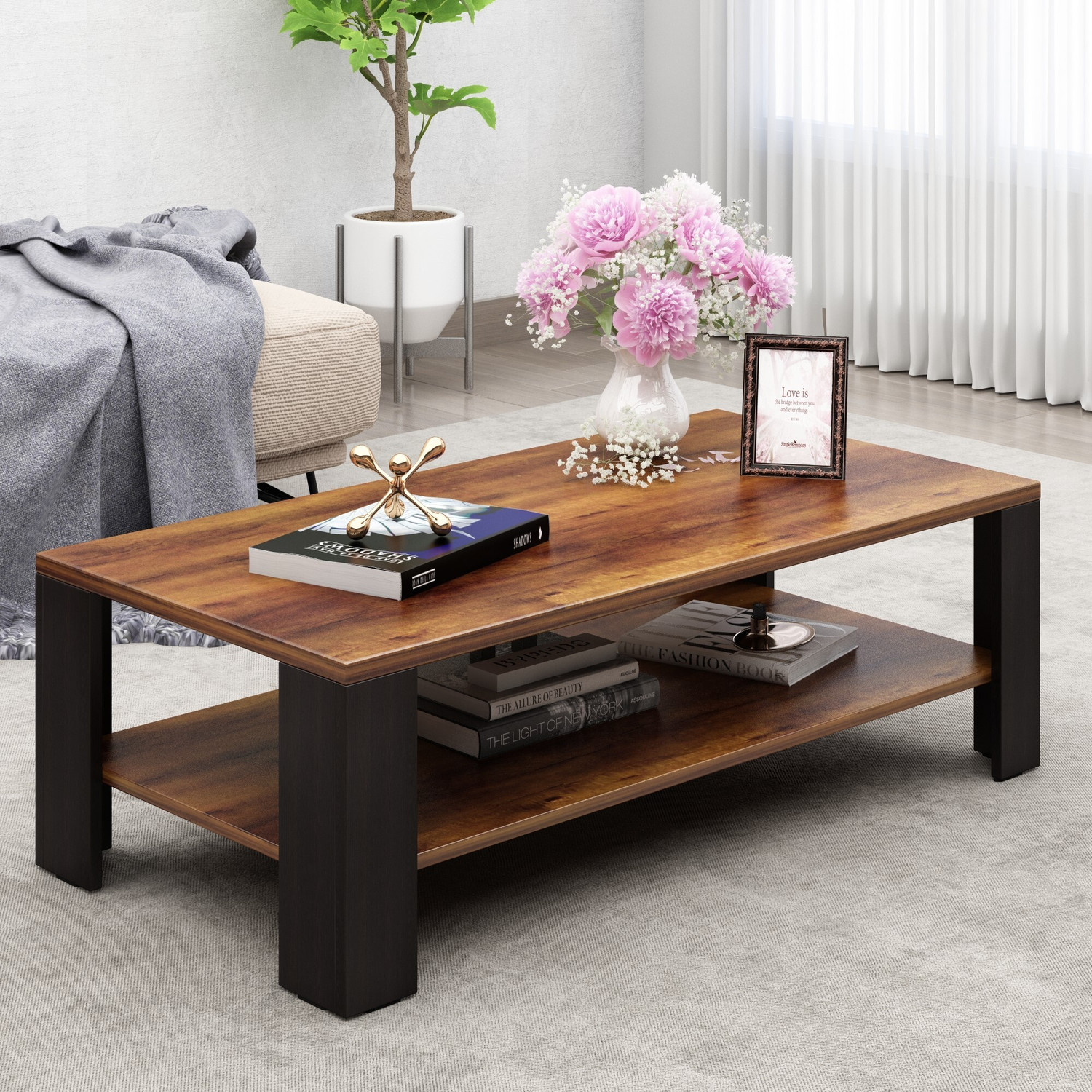 Image of FULFILHOME Engineered Wood Coffee Table (Finish Color - NATURAL TEAK, Knock Down) Engineered Wood Coffee Table