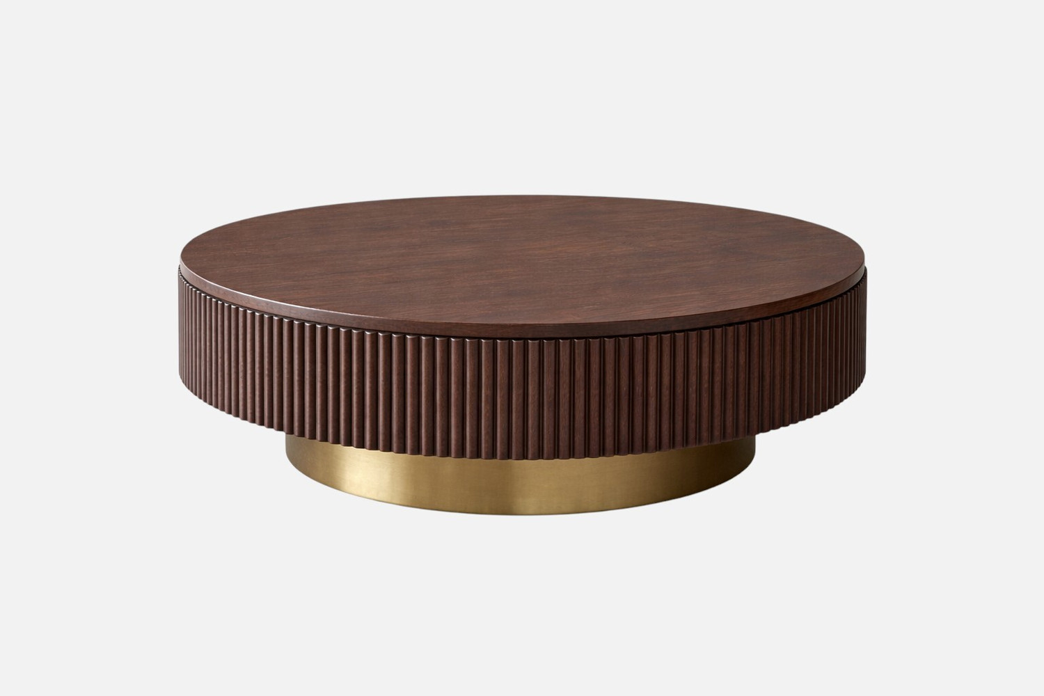 Image of Tanush Furnitures Modern Round Tambour Coffee Table with Fluted Wood Base Engineered Wood Coffee Table