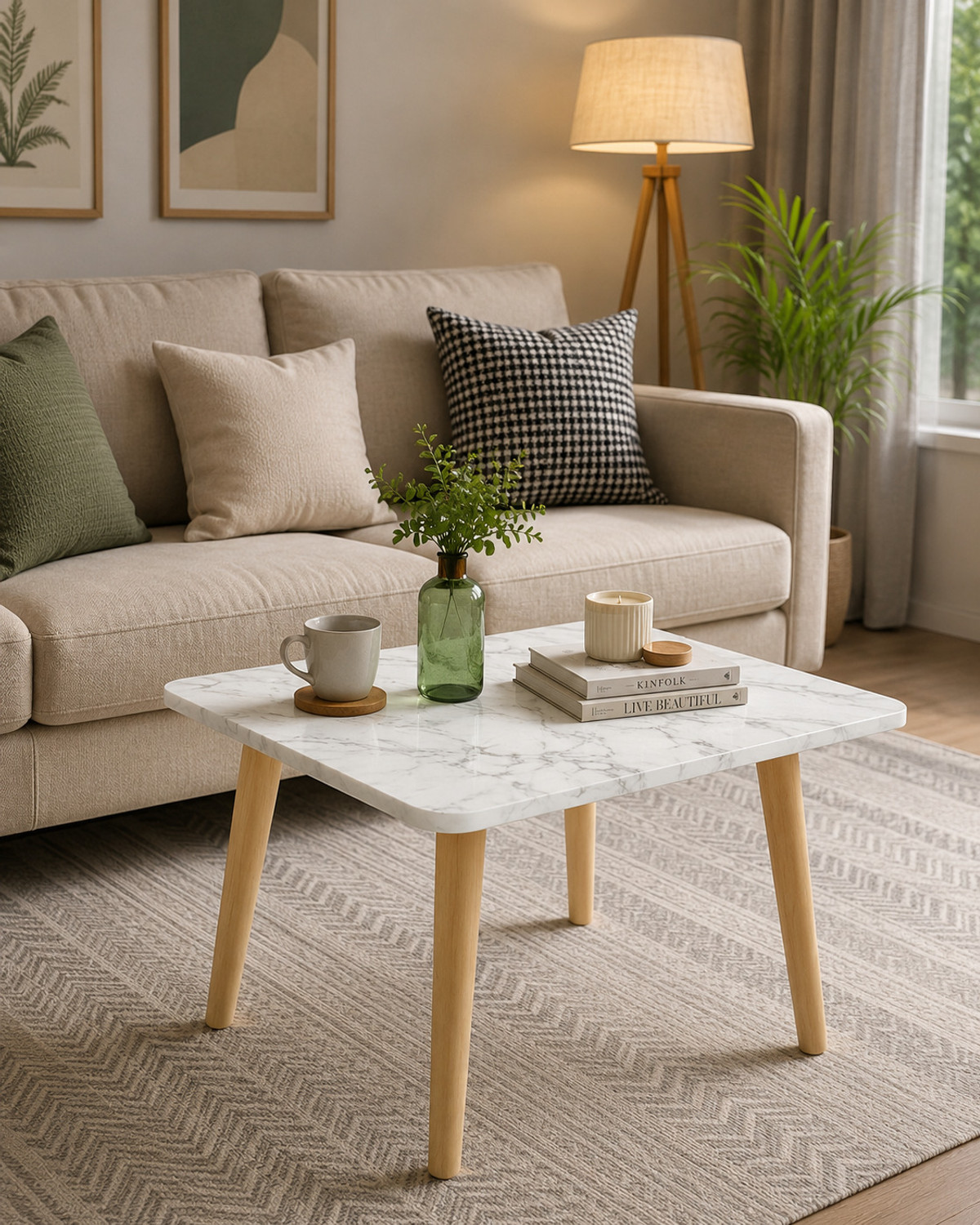 Image of UNIQUE ELITE LEGACY Modern Coffee table marble finish 18 inch, living room side table Solid Wood Coffee Table