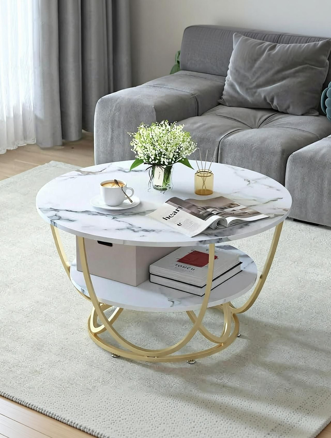 Image of Bazaar Galli Right Choice Round Shape Coffee Table Engineered Wood Coffee Table