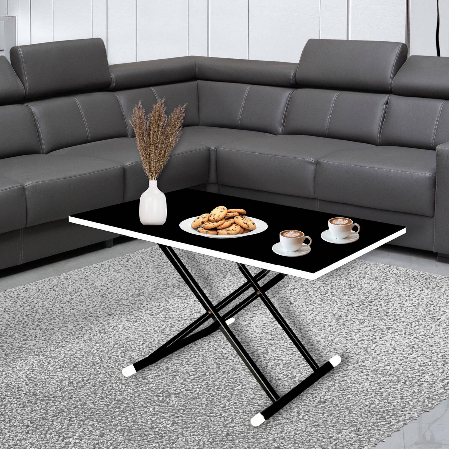 EuroQon Engineered Wood Coffee Table (Finish Color - Black, Pre-a