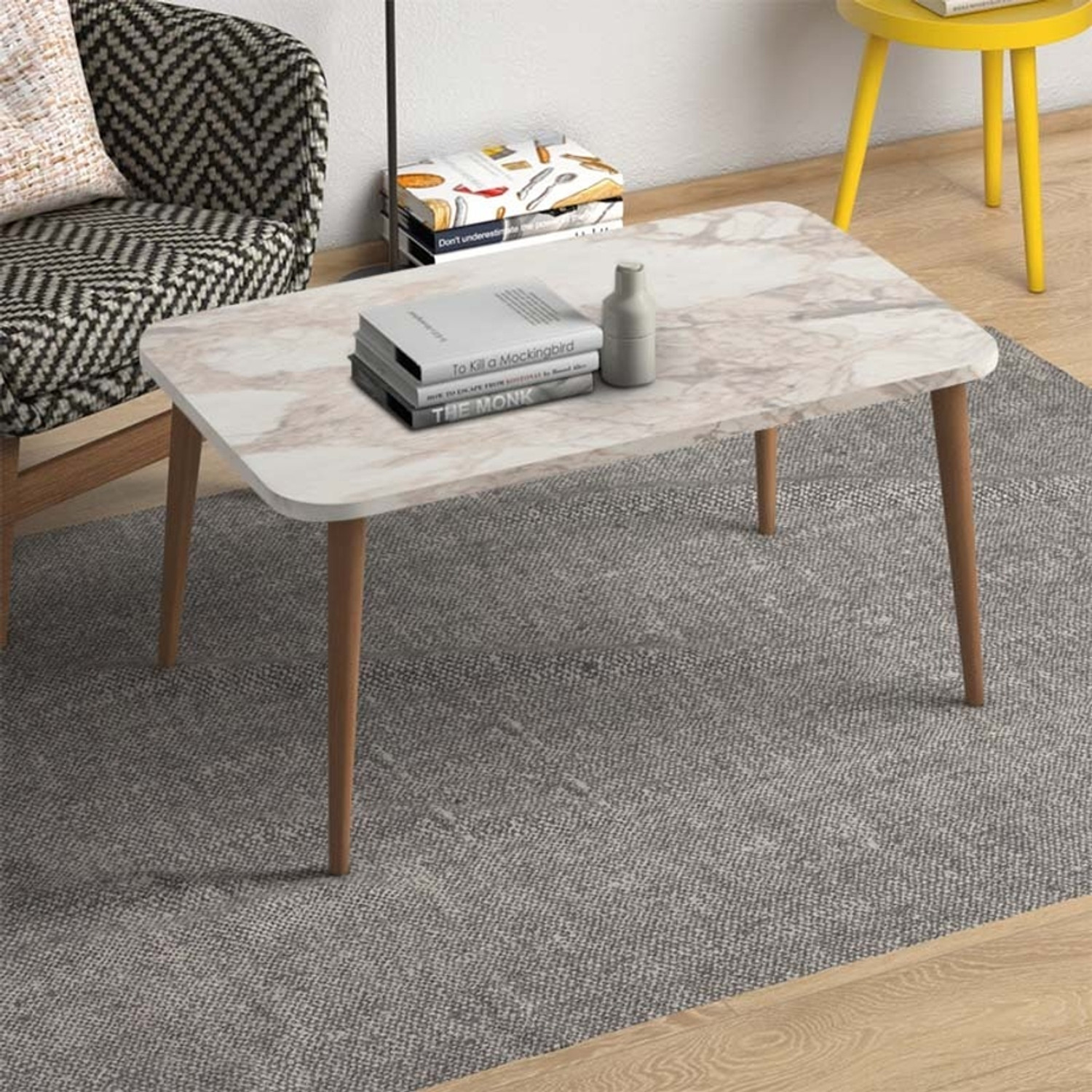 Image of Device Bas with BROWN ART SHOPPEE Faux Marble Coffee Table for Living Room,Table for Living Room, Home, Office Engineered Wood Coffee Table (Finish Color - White, DIY(Do-It-Yourself))