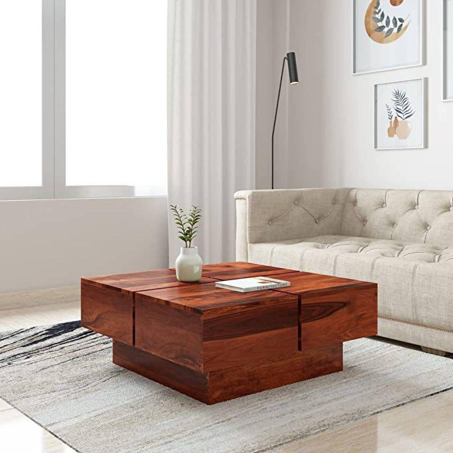 HDWOOD Solid Sheesham Wood Square Coffee Table For Living Room/ R