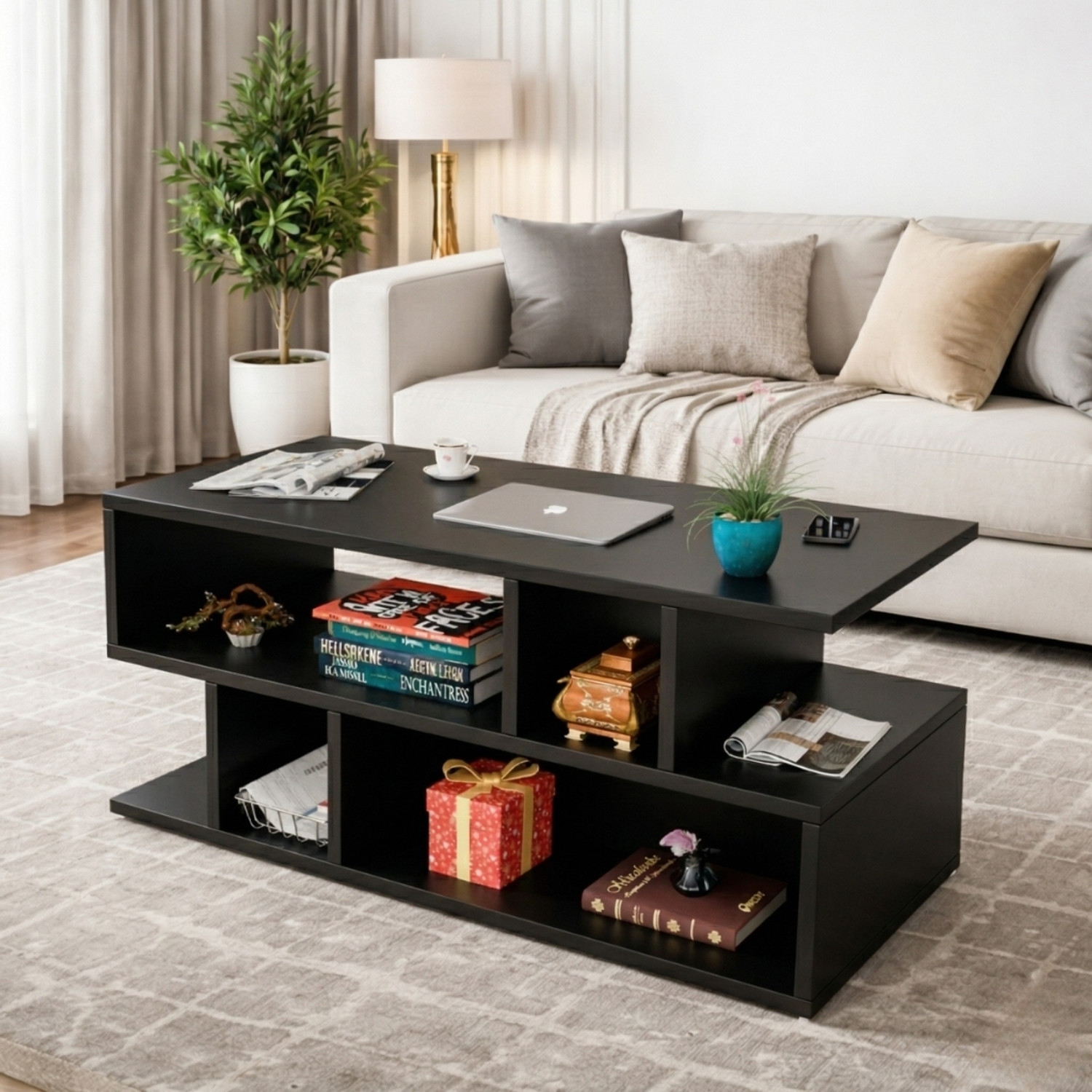 Image of Flipkart Perfect Homes Engineered Wood Coffee Table (Finish Color - Black, DIY(Do-It-Yourself))