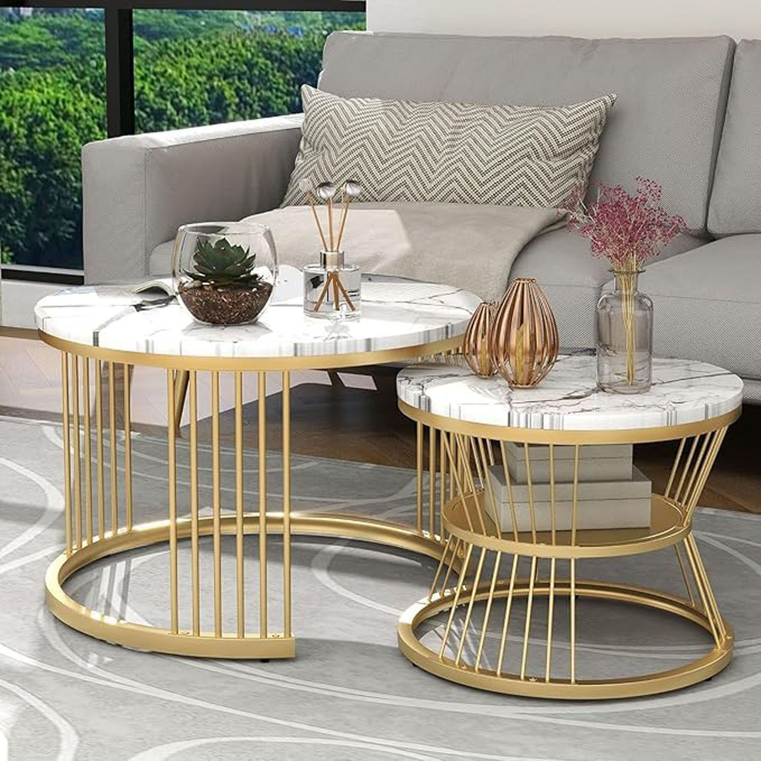 Image of Bazaar Galli Modern Nesting Coffee Tables Set of 2 for Living Room and Bedroom Engineered Wood Coffee Table