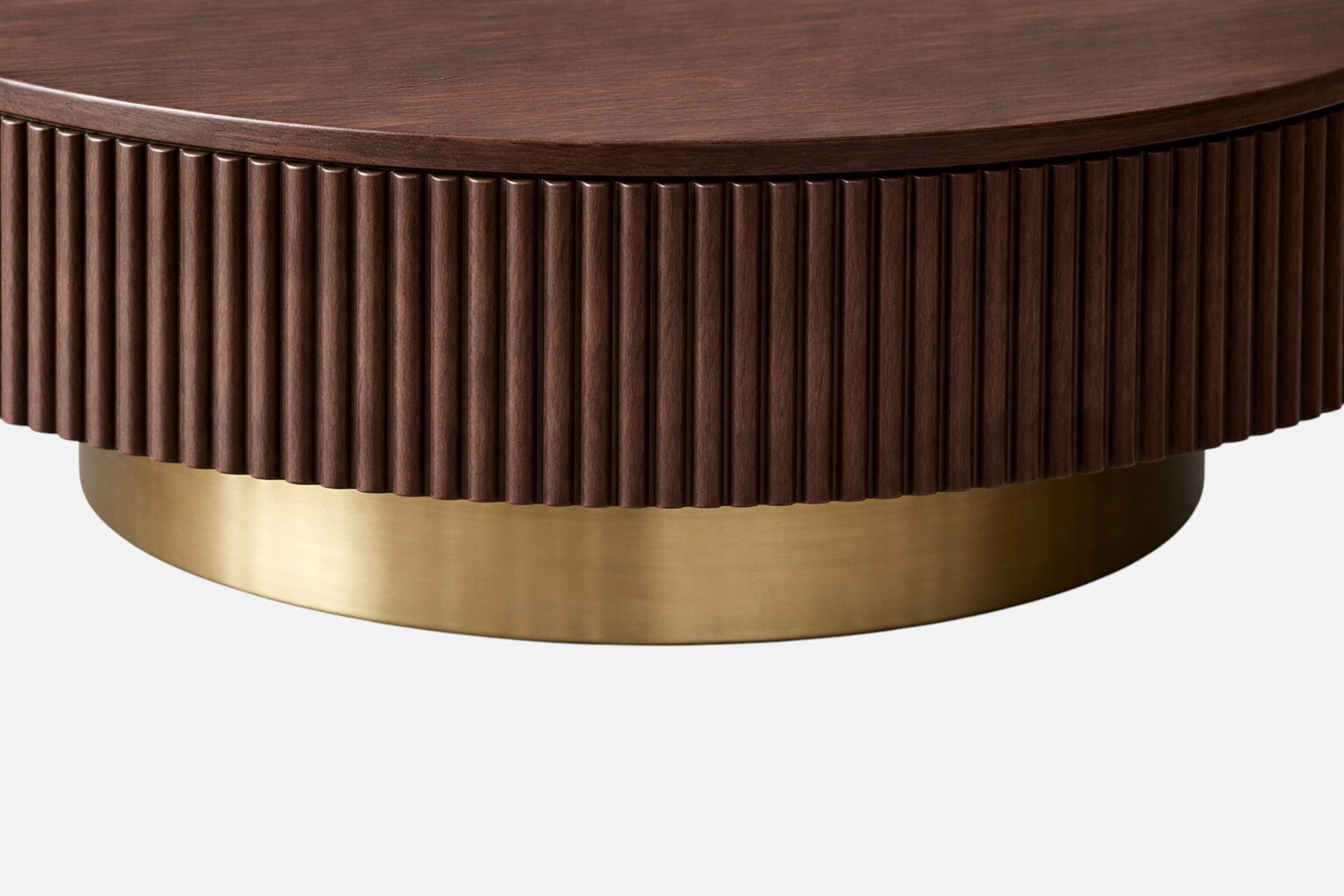 Image of Tanush Furnitures Modern Round Tambour Coffee Table with Fluted Wood Base Engineered Wood Coffee Table