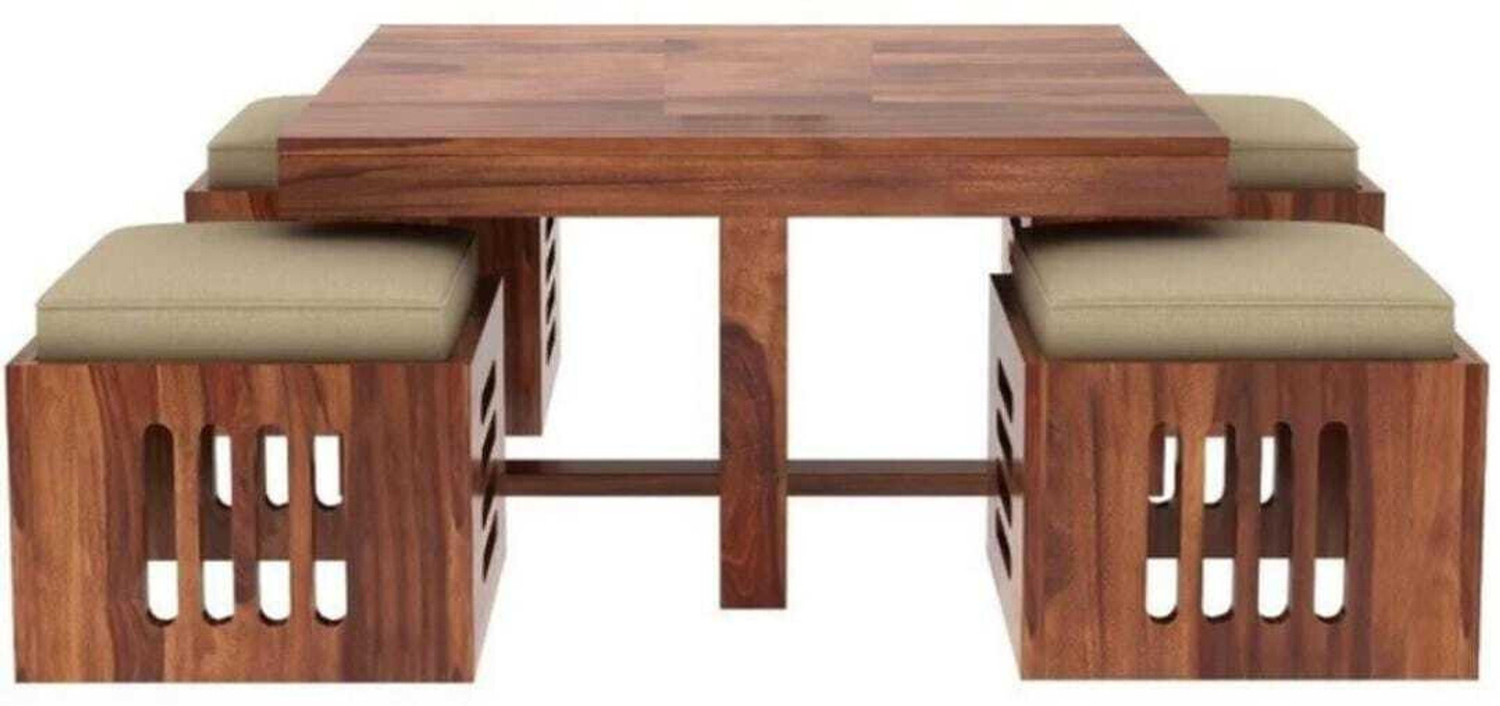 Image of Devsignature Sheesham Wood Center Table With Stool /Wooden Coffee Table For Home Solid Wood Coffee Table (Finish Color - NATURAL FINISH, Pre-assembled)
