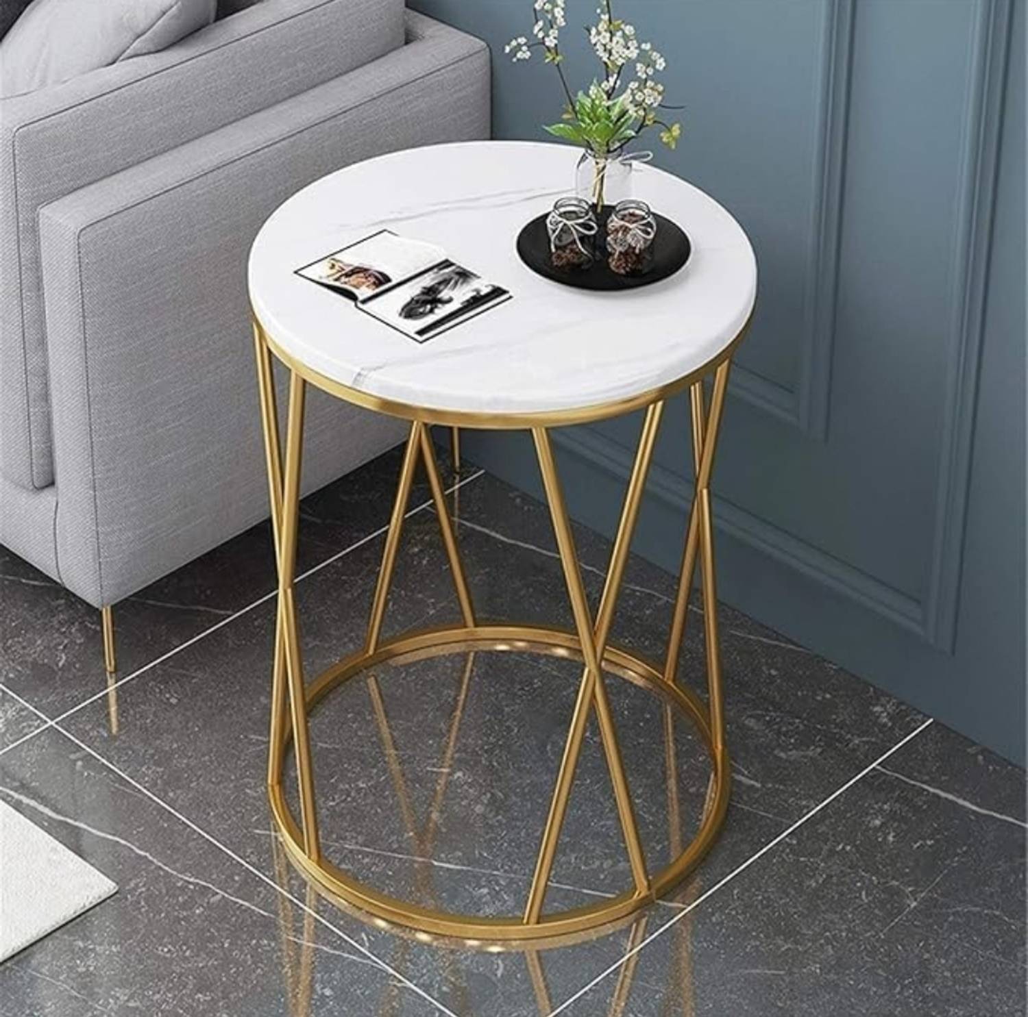 Vuhome Round small coffee table with beautiful marble Engineered