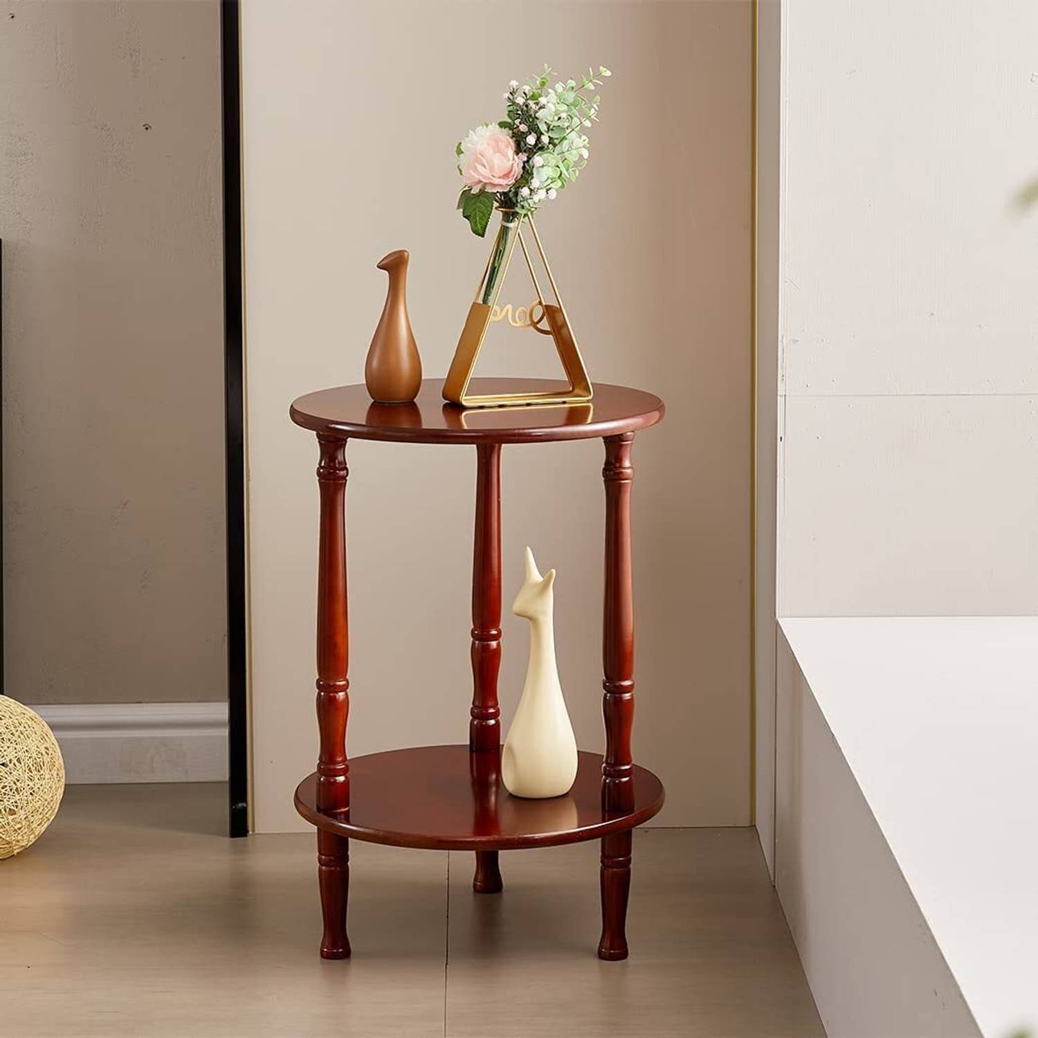 Device Bas with BROWN ART SHOPPEE Round Side Table, 2-Tier End Ta