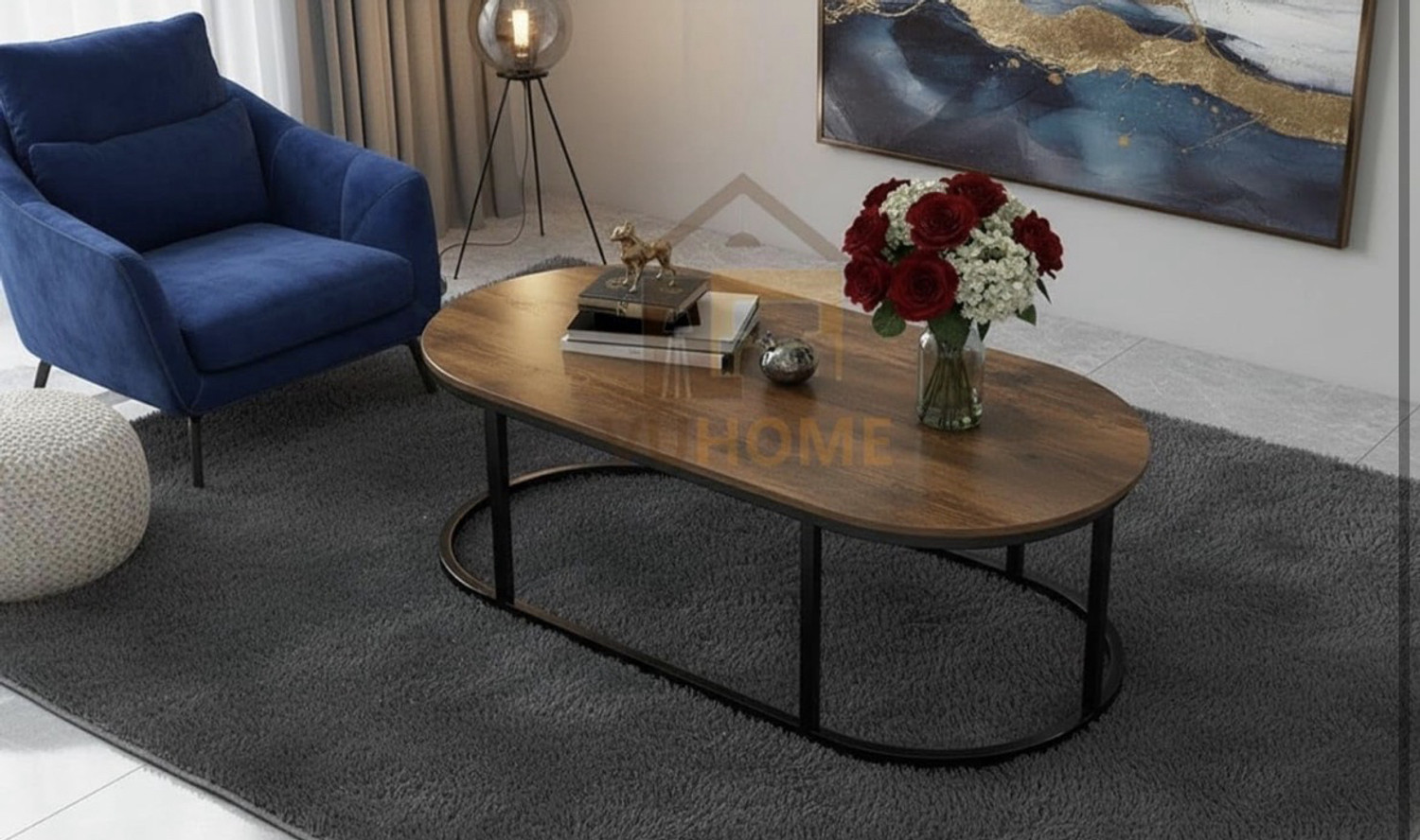 Image of Vuhome Large luxury oval coffee table with antique MDF Top for living room furniture Engineered Wood Coffee Table