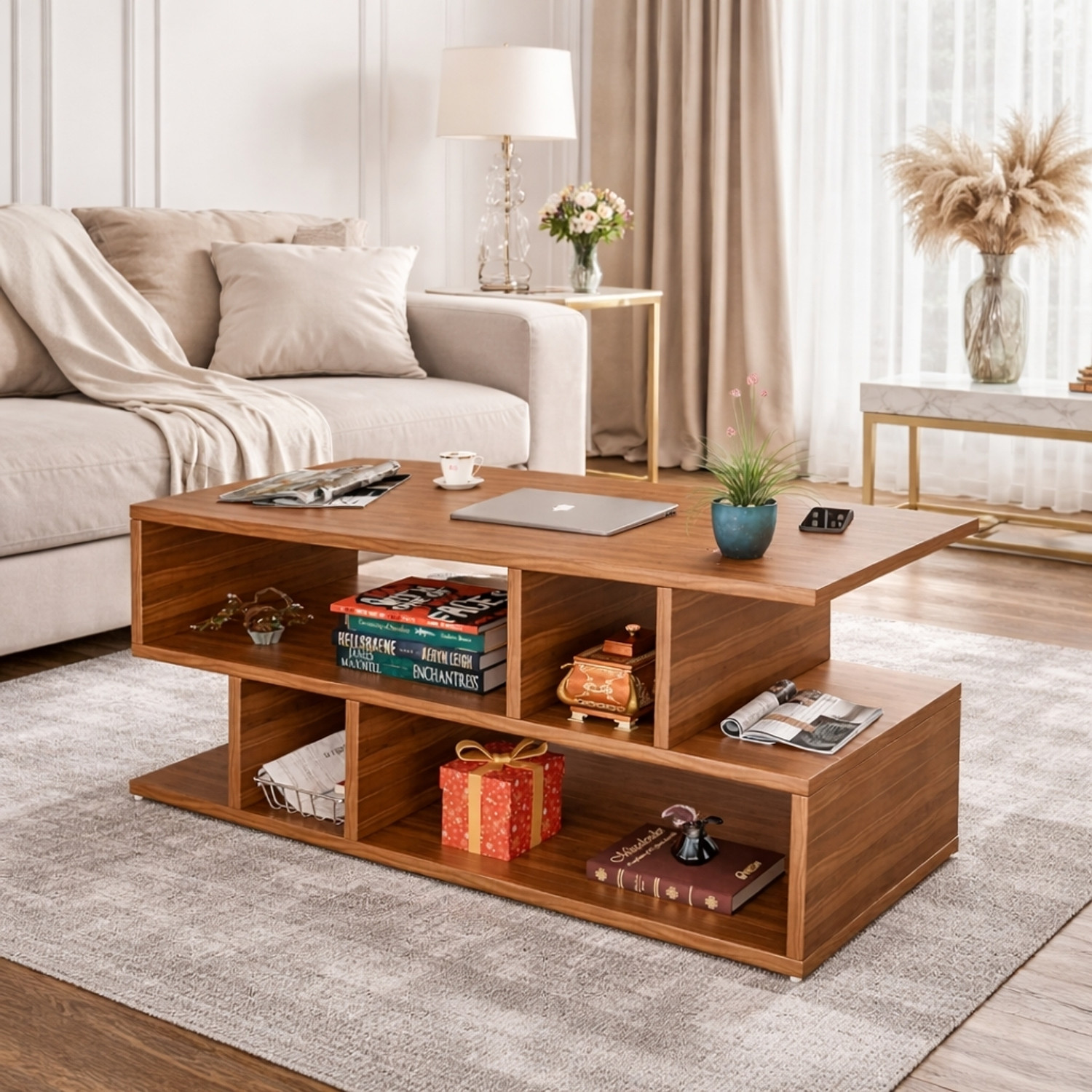 Image of Flipkart Perfect Homes Modern Multipurpose Coffee Table with Storage Shelf for Living Room Furniture Engineered Wood Coffee Table