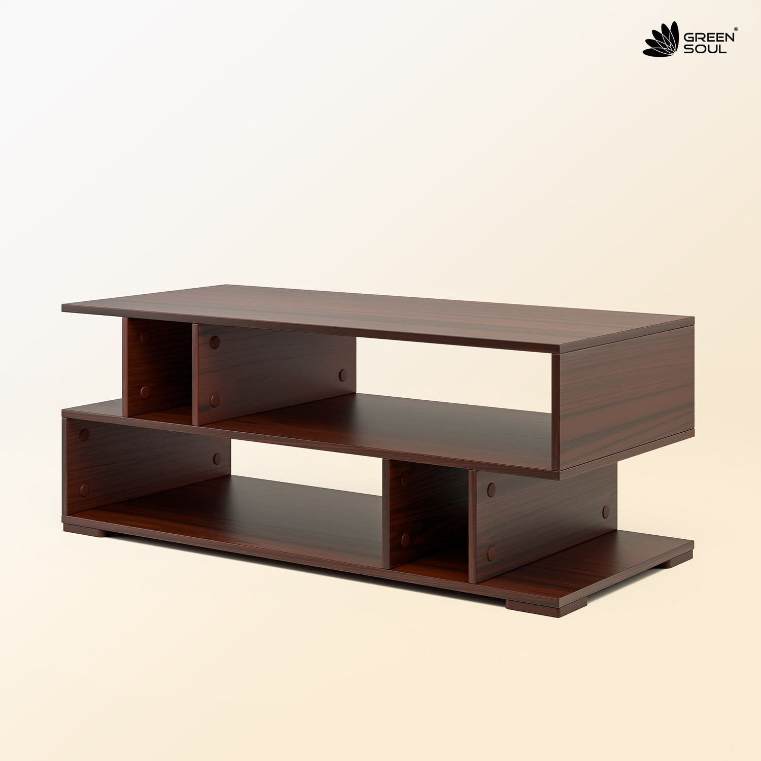 Image of GREEN SOUL Carya XL Coffee Table | 1 Surface Top and 2 Shelves | 105 x 48 x 42 cm Engineered Wood Coffee Table
