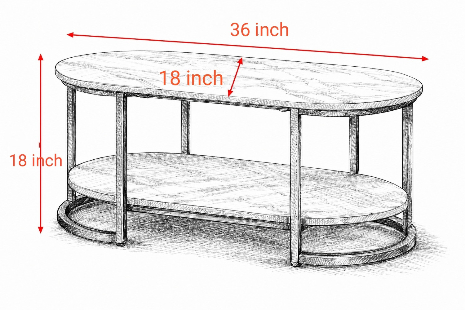 Image of gifto shoppee Modern Oval Coffee Table with Storage,Wooden Center Table with Metal Frame, Engineered Wood Coffee Table