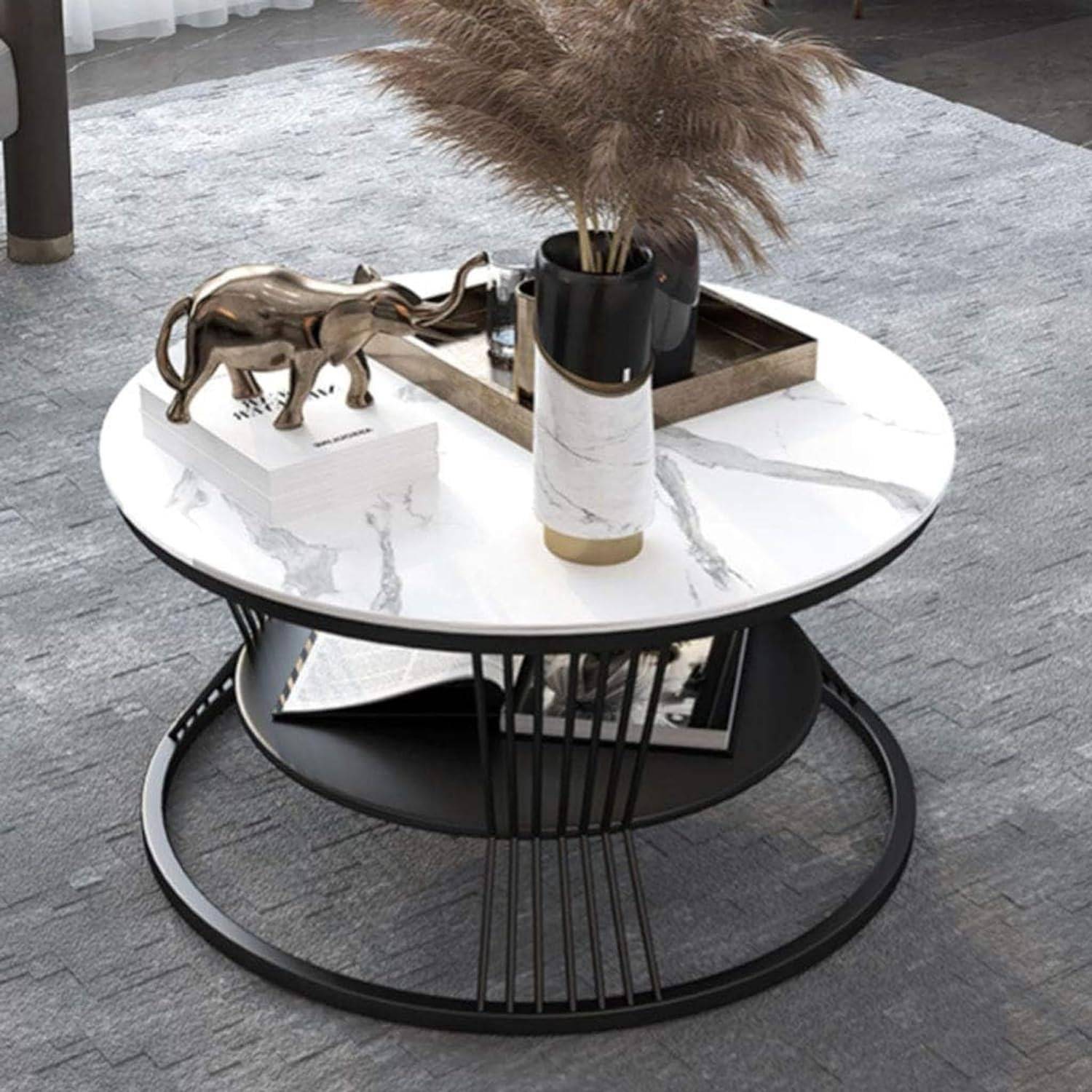 Creation Art Round Two Teir Metal Frame Engineerin wood Top Coffe