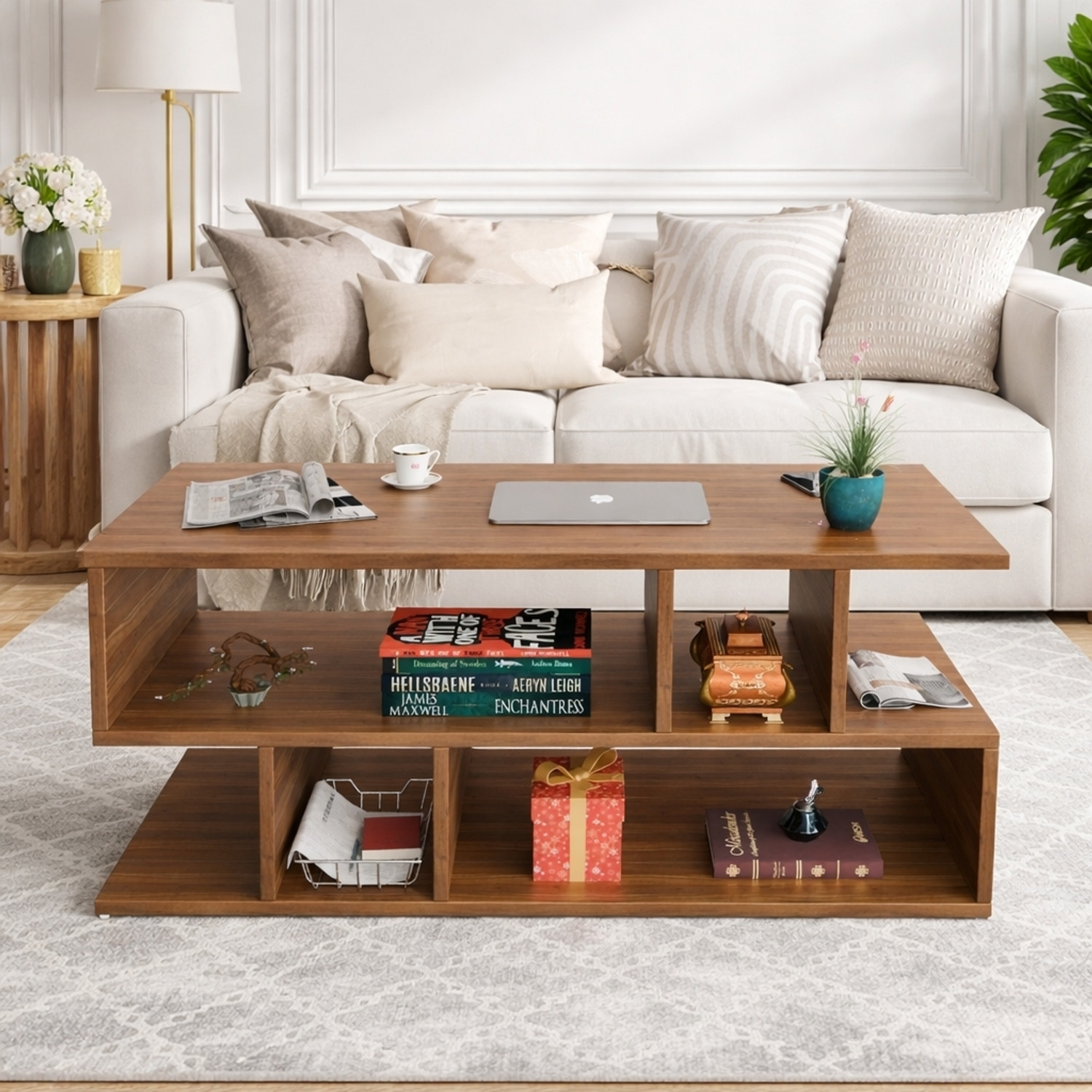 Image of Flipkart Perfect Homes Modern Multipurpose Coffee Table with Storage Shelf for Living Room Furniture Engineered Wood Coffee Table
