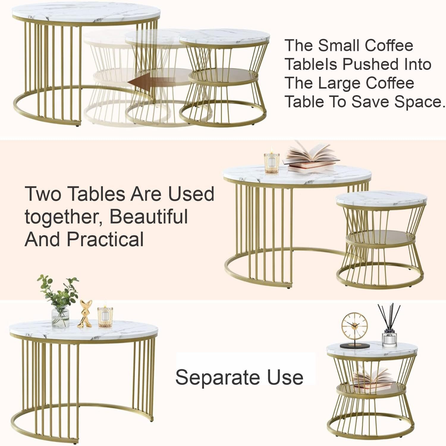 Image of Bazaar Galli Modern Dual-Layer Coffee Table| Stylish Marble Finish Center Table Engineered Wood Coffee Table