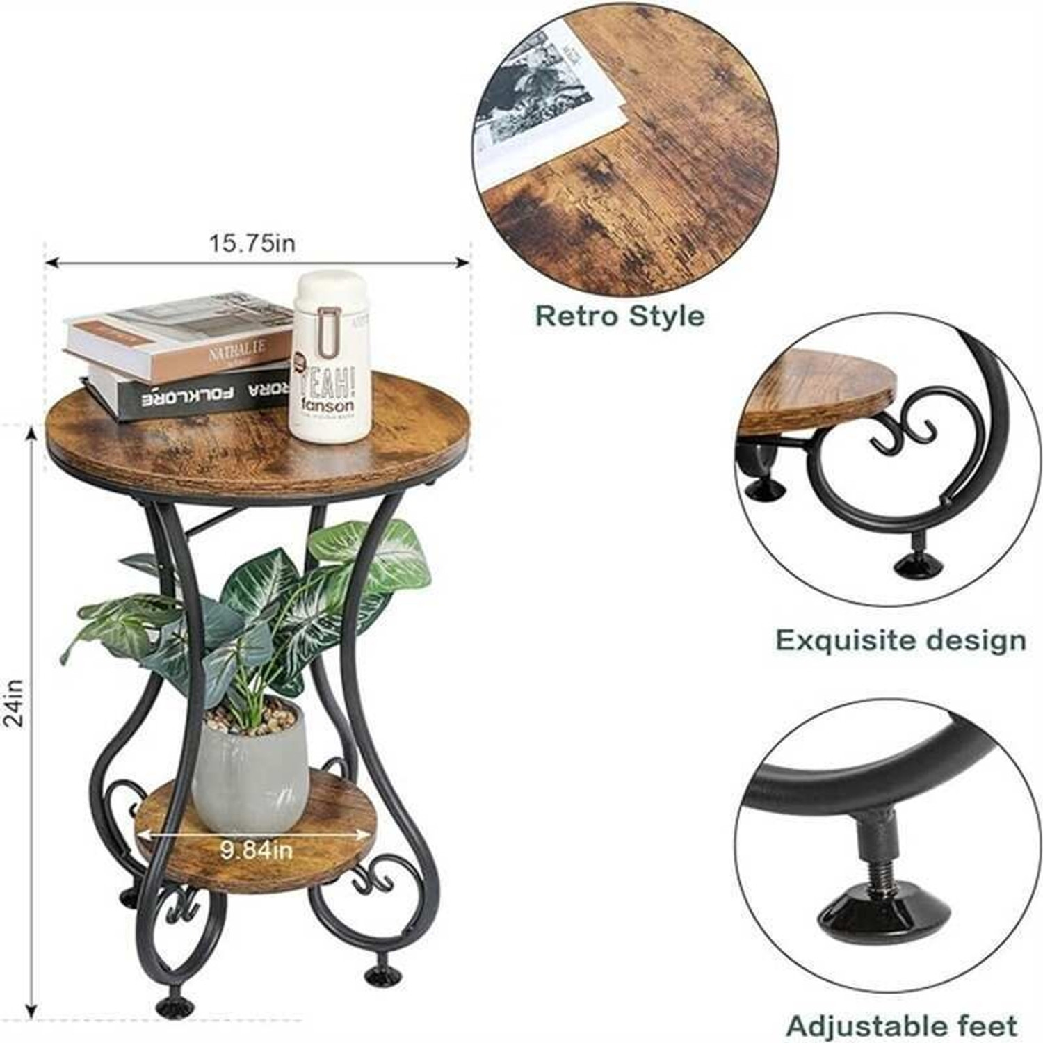 Image of Vuhome Round Coffee Table With Antique MDF Top For Living Room Engineered Wood Coffee Table