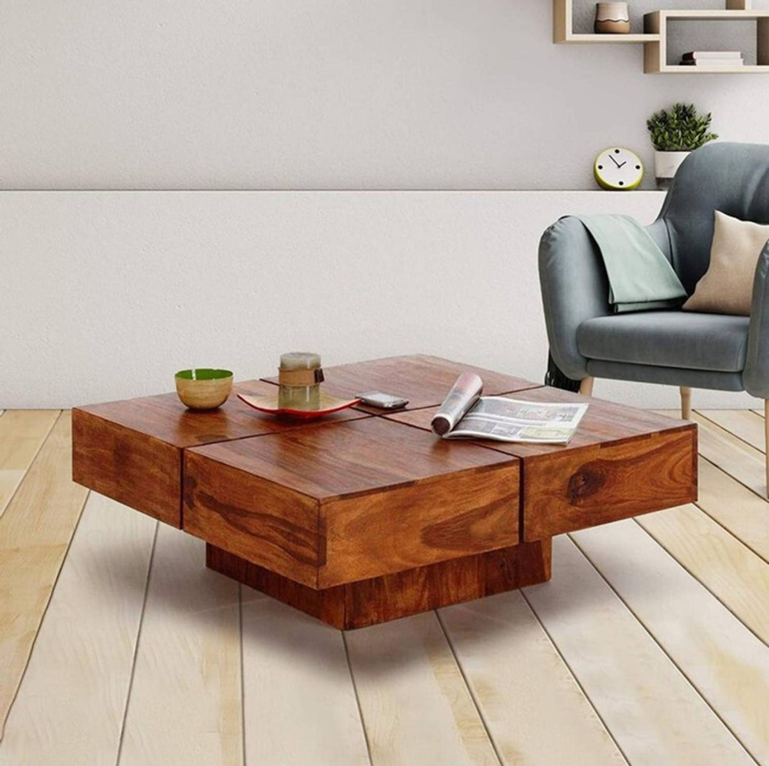 Image of Douceur Furnitures Solid Wood Sheesham Wood Coffee Table For Living Room, Guests Room Solid Wood Coffee Table