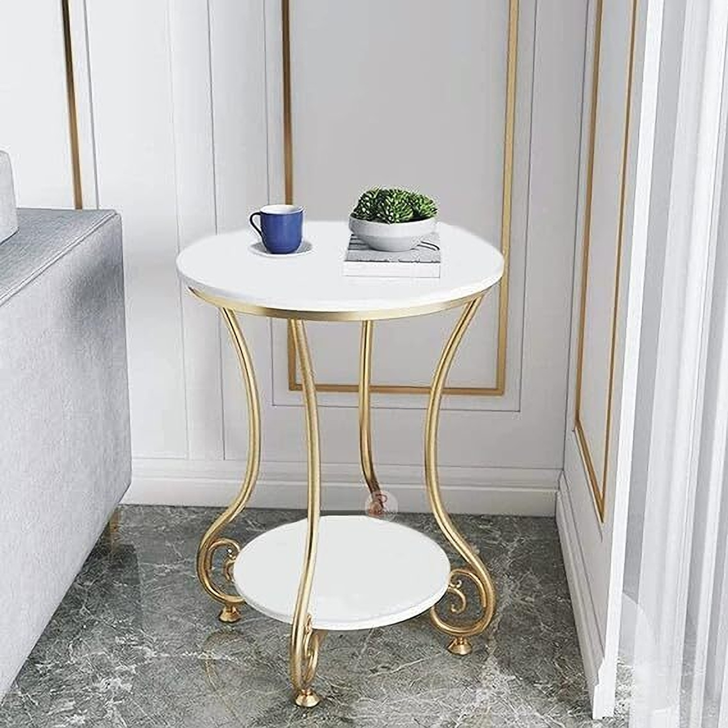 Image of ALM SHOPPEE Modern Side Table Round Accent Table Gold Metal Frame Metal Side Table