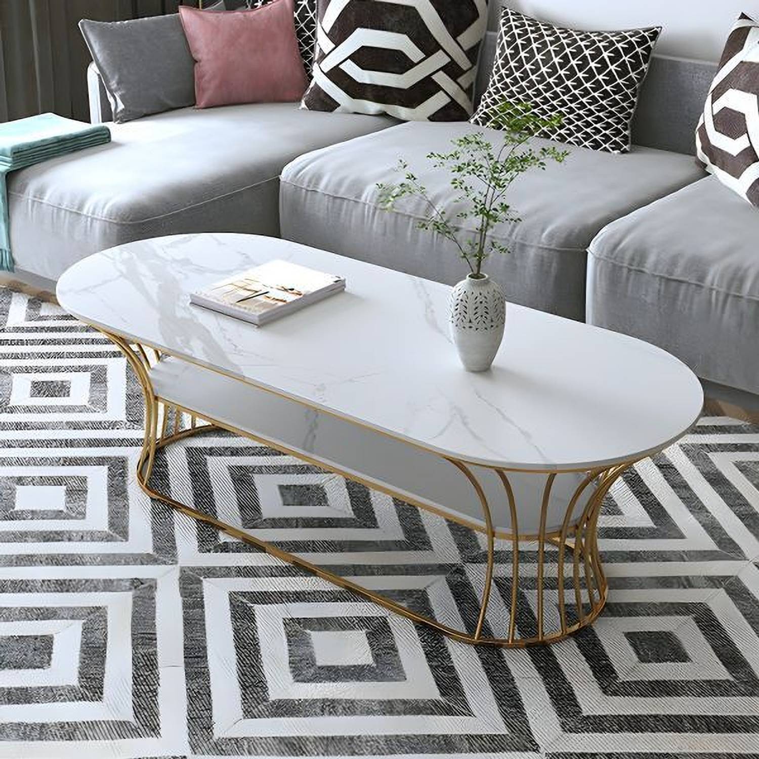 Mysoor art handicrafts Modern Coffee Table with Black Marble Top
