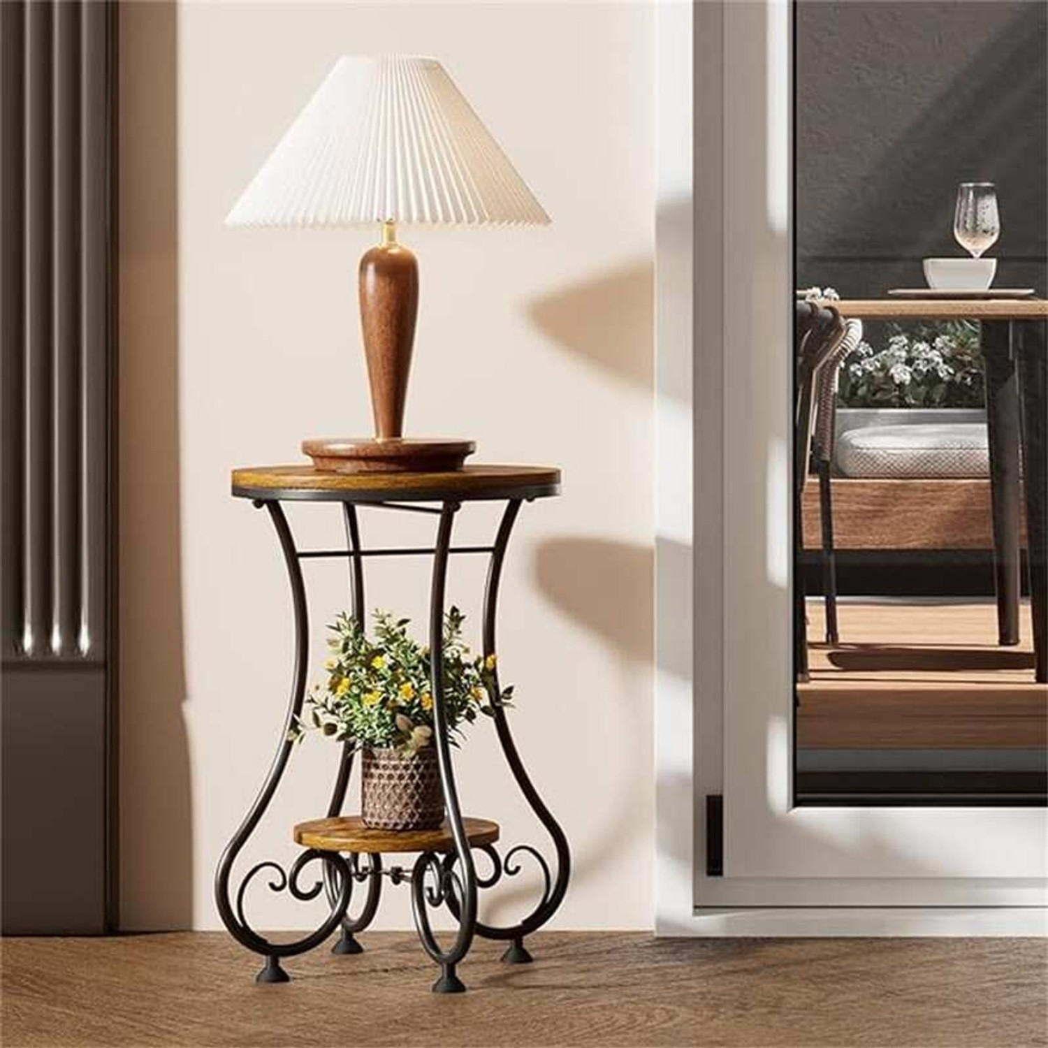 Image of Vuhome Round Coffee Table With Antique MDF Top For Living Room Engineered Wood Coffee Table