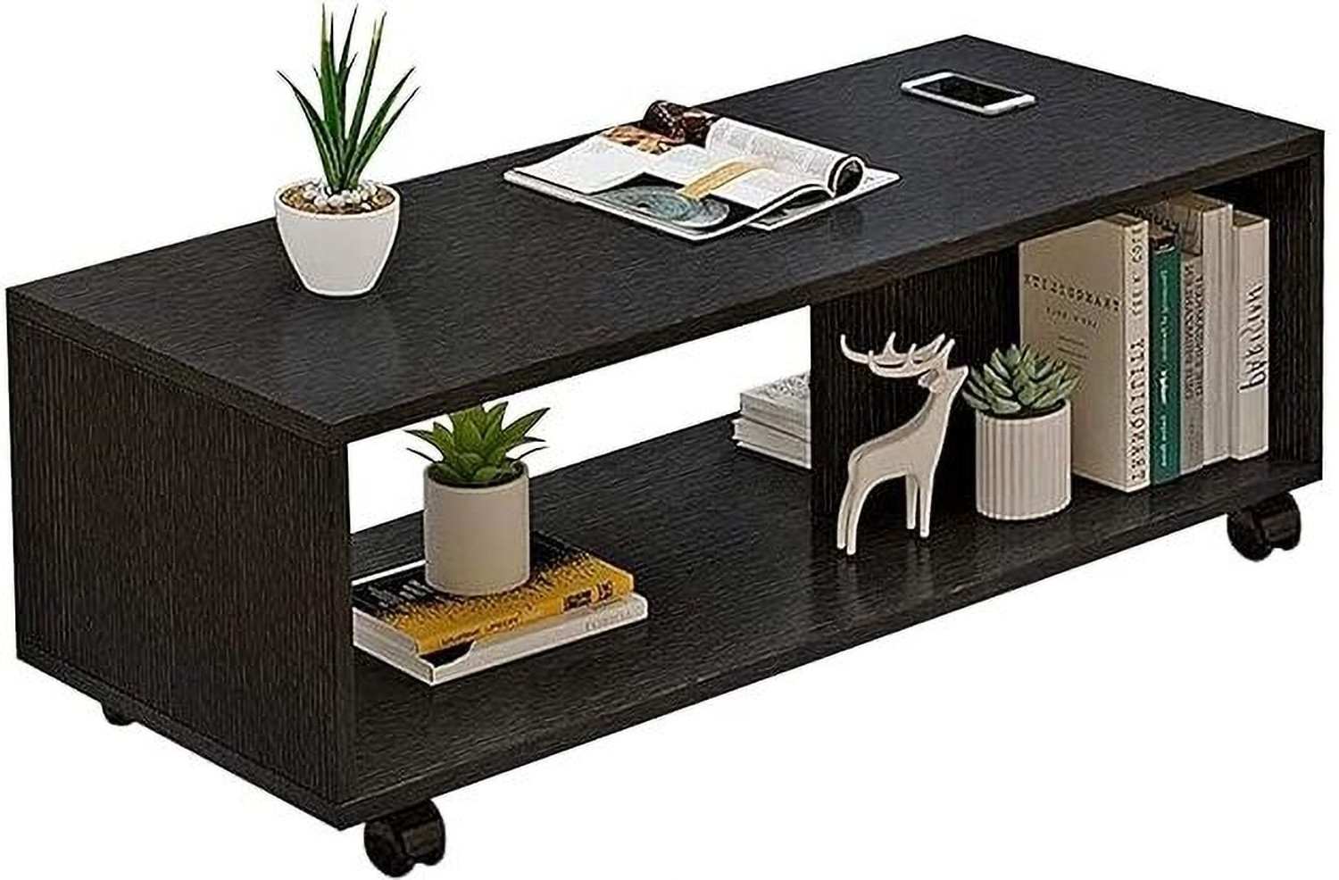Image of LUKZER Center Table with Wheels Open Storage Organizer (CT-003) Engineered Wood Coffee Table