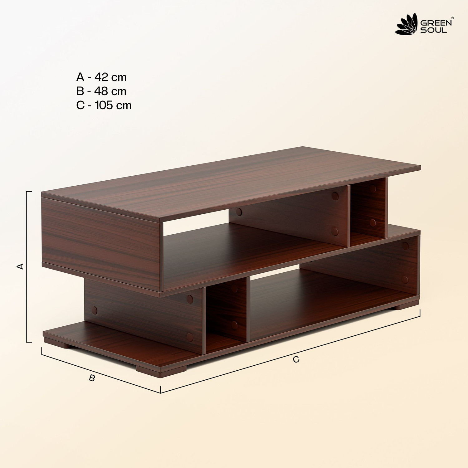 Image of GREEN SOUL Carya XL Coffee Table | 1 Surface Top and 2 Shelves | 105 x 48 x 42 cm Engineered Wood Coffee Table