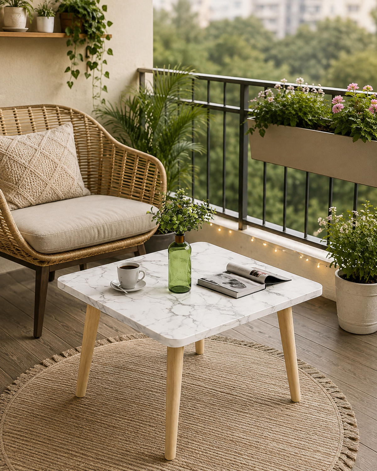 Image of UNIQUE ELITE LEGACY Modern Coffee table marble finish 18 inch, living room side table Solid Wood Coffee Table