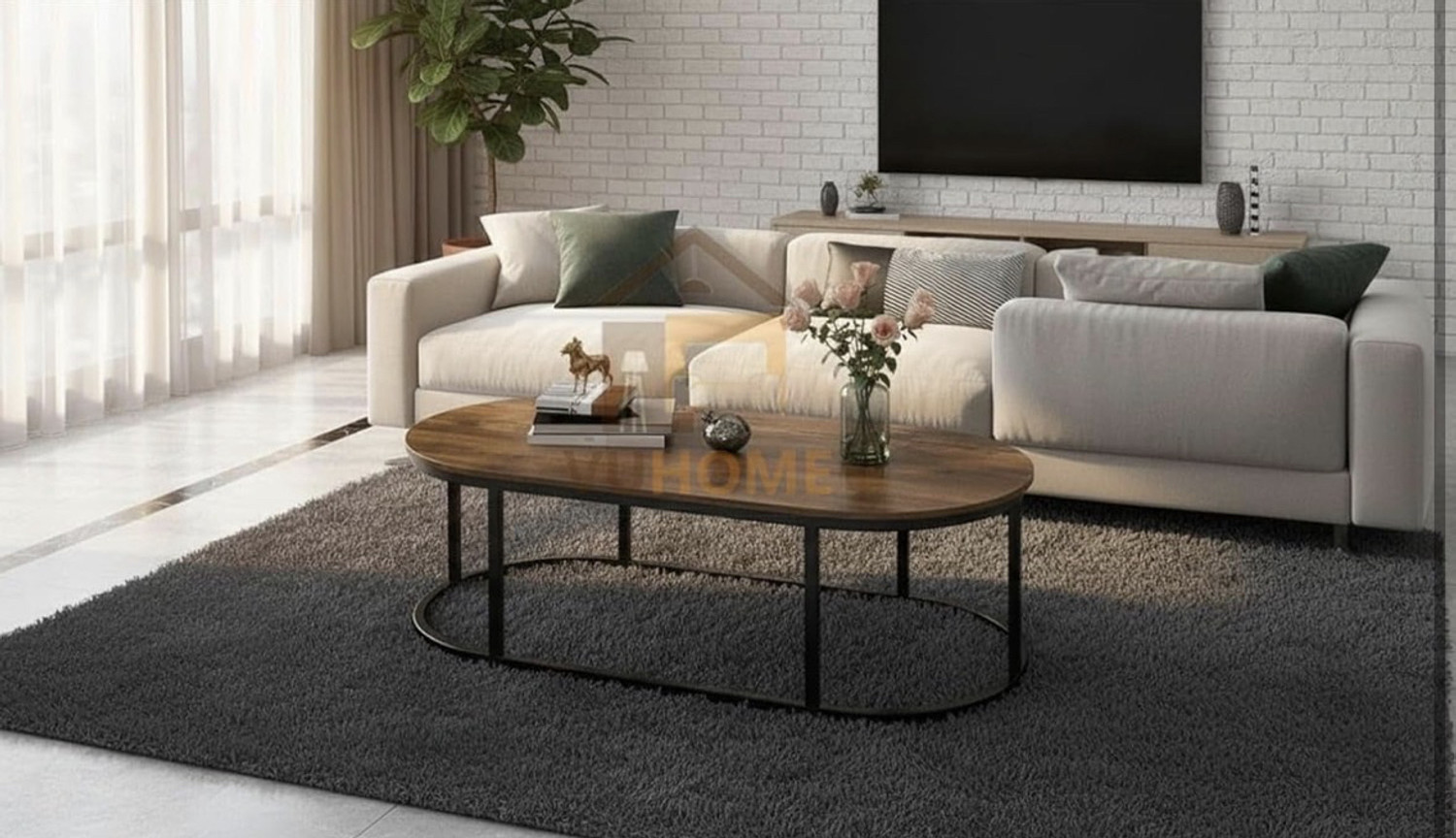 Image of Vuhome Large luxury oval coffee table with antique MDF Top for living room furniture Engineered Wood Coffee Table