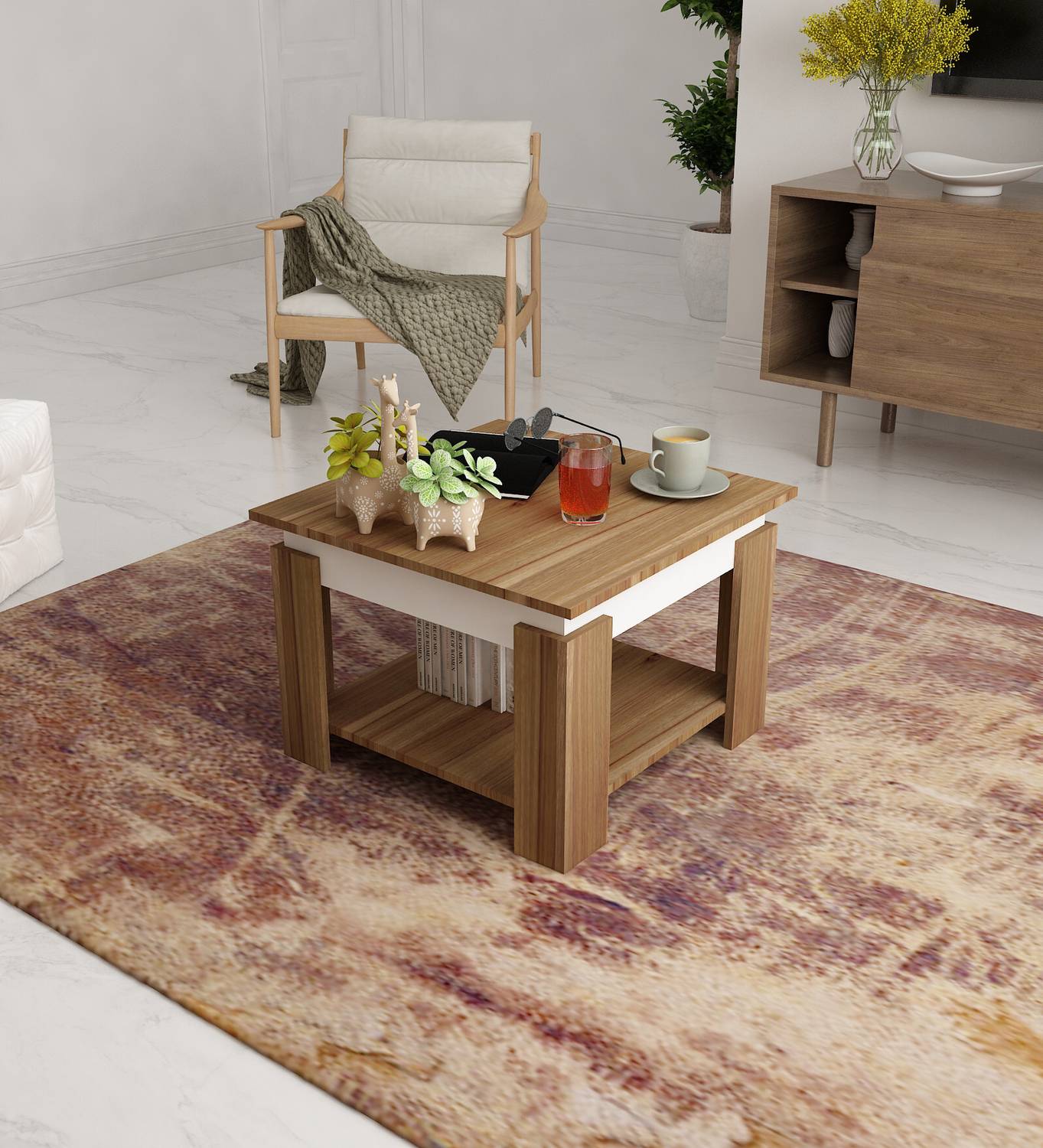 Cherry Wood Alex Particle Board Engineered Wood Coffee Table