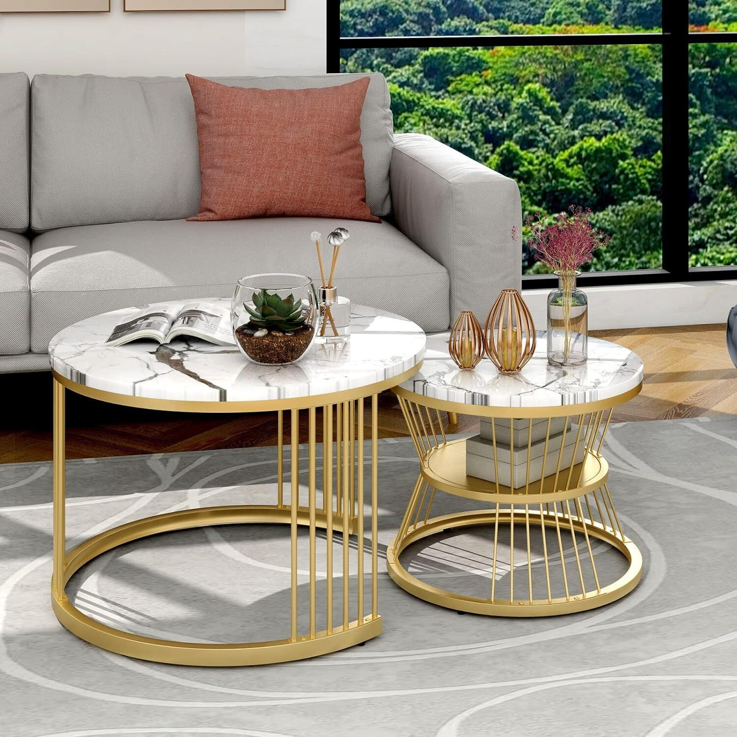 Image of Bazaar Galli Modern Dual-Layer Coffee Table| Stylish Marble Finish Center Table Engineered Wood Coffee Table