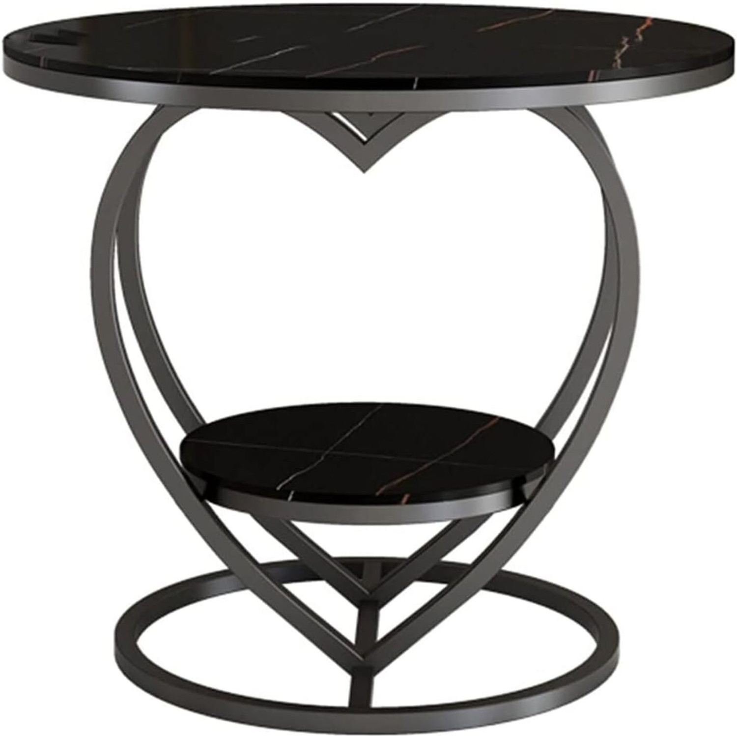 Image of The Flourish Marble Finish Round Coffee Table with Metal Frame & Storage Shelf | Center Table Engineered Wood Coffee Table