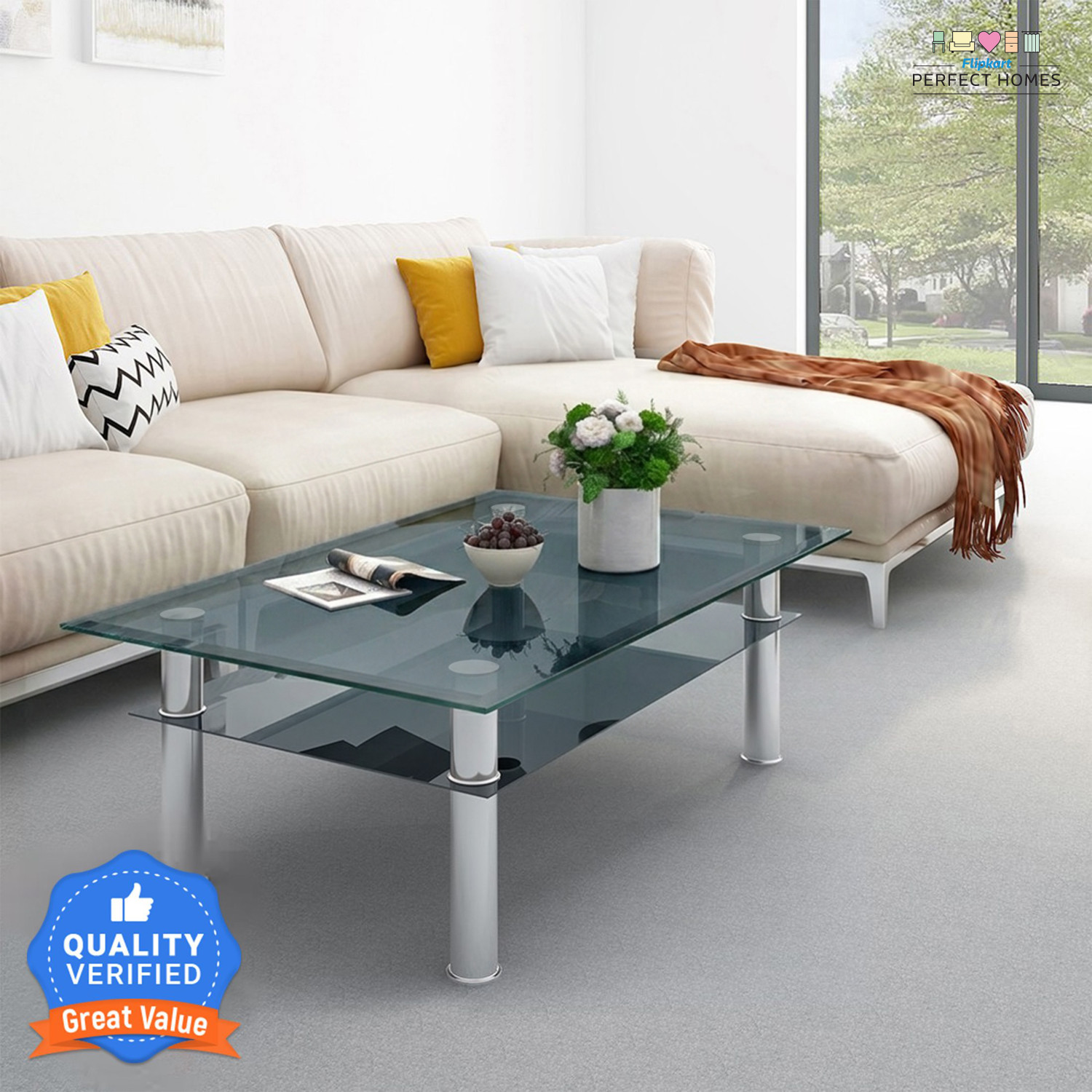 Flipkart Perfect Homes Cluedo Glass Coffee Table
