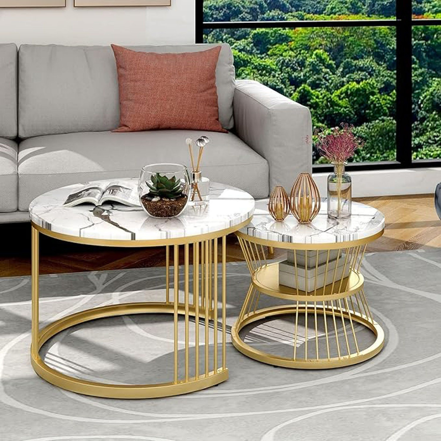 Image of Bazaar Galli Modern Nesting Coffee Tables Set of 2 for Living Room and Bedroom Engineered Wood Coffee Table