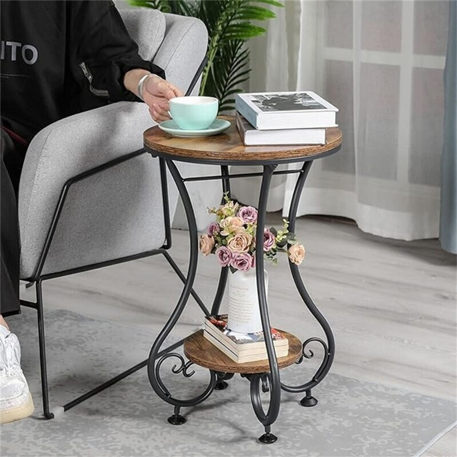Image of Vuhome Round Coffee Table With Antique MDF Top For Living Room Engineered Wood Coffee Table