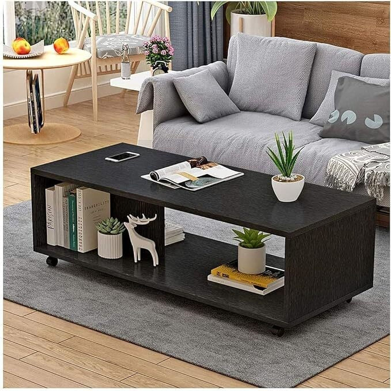 Image of LUKZER Center Table with Wheels Open Storage Organizer (CT-003) Engineered Wood Coffee Table