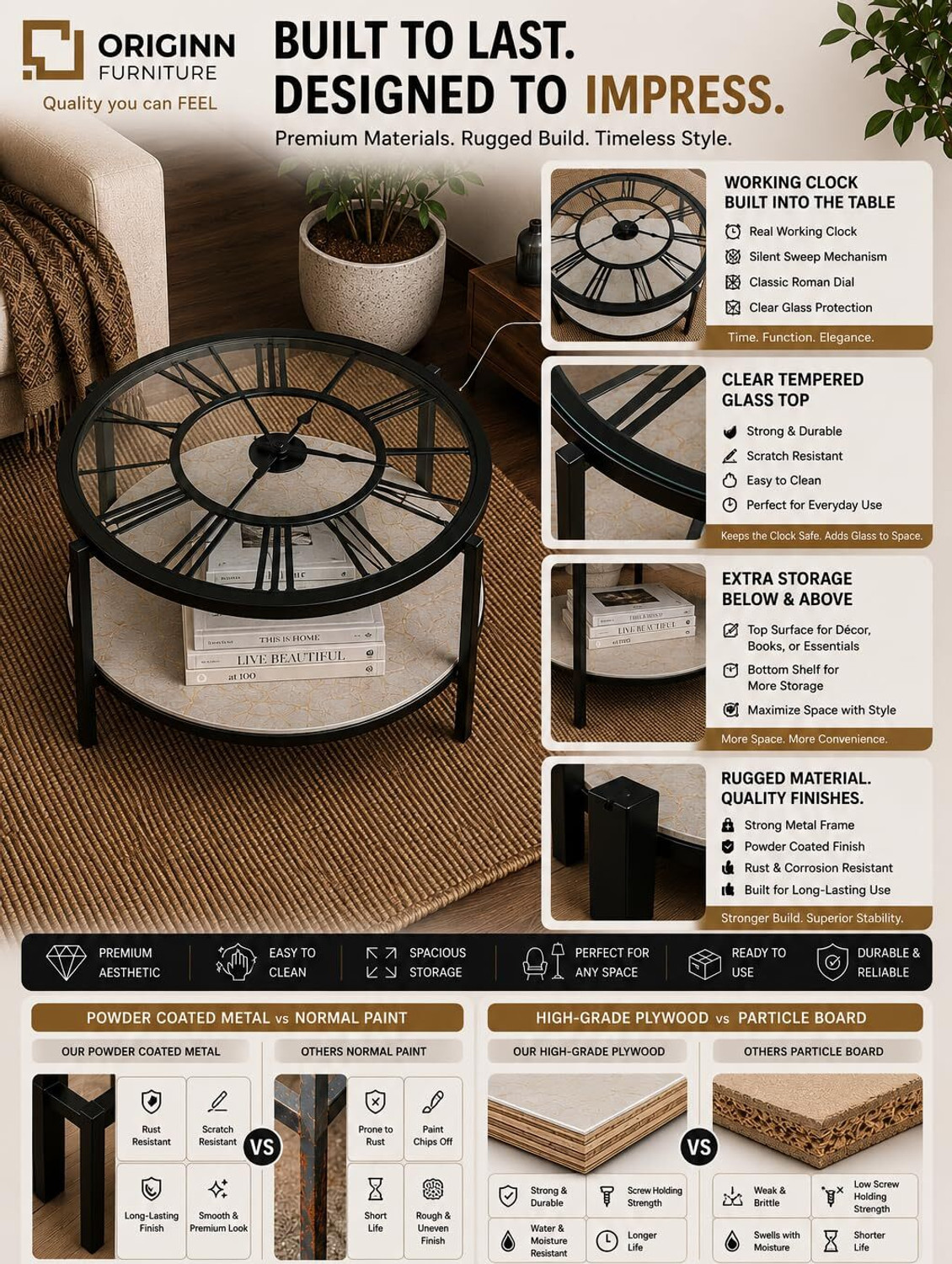 Image of Originn Furniture Premium Luxury Coffee Table | Center Table | Tea Table For Living Room Glass Coffee Table