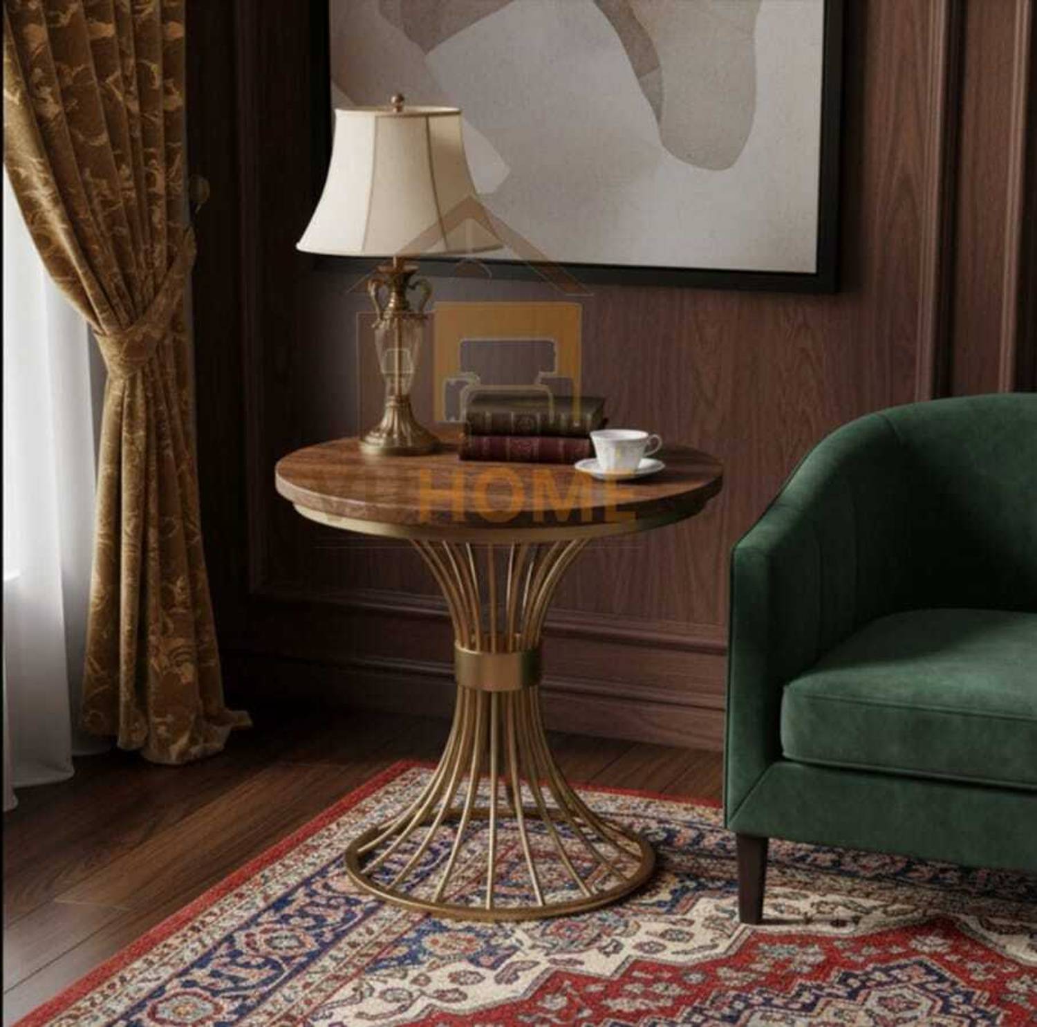 Vuhome Modern Coffee Table With Antique Top , Golden Frame For Li