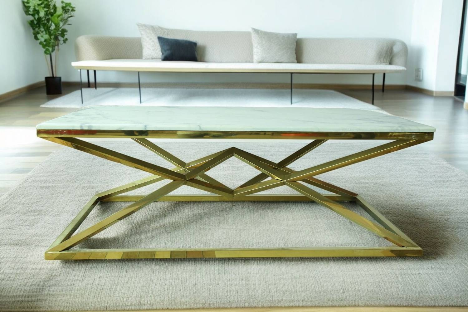Fusion Engineered Wood Coffee Table (Finish Color - White::Gold,