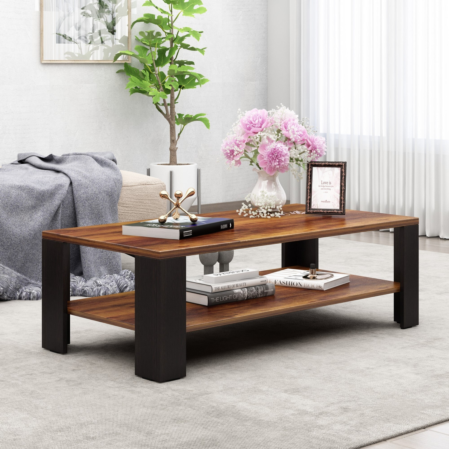 Image of FULFILHOME Engineered Wood Coffee Table (Finish Color - NATURAL TEAK, Knock Down) Engineered Wood Coffee Table