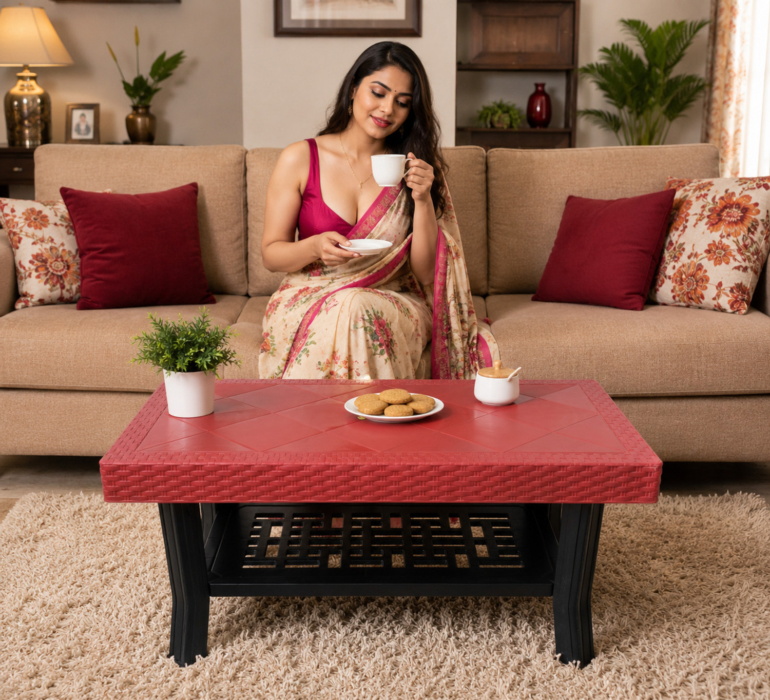 Image of POLYCON Contemporary Center /Tea Table /Teapoy /Living Room /Office, XL Size Plastic Coffee Table