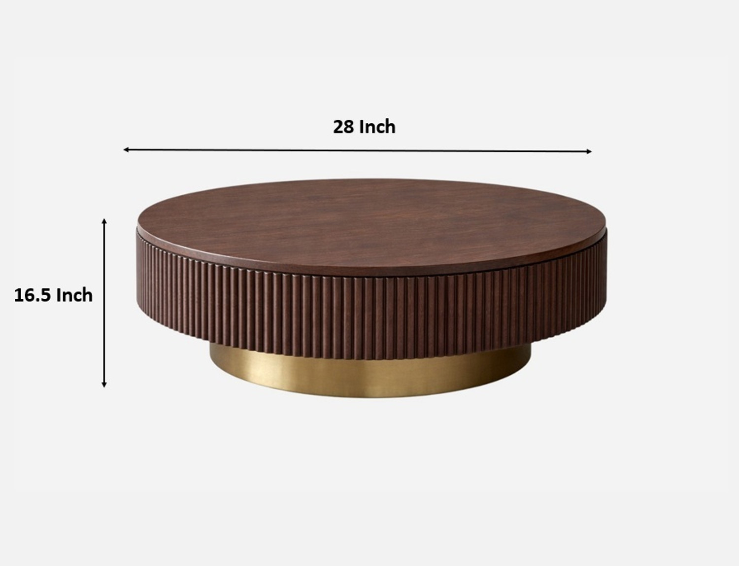 Image of Tanush Furnitures Modern Round Tambour Coffee Table with Fluted Wood Base Engineered Wood Coffee Table
