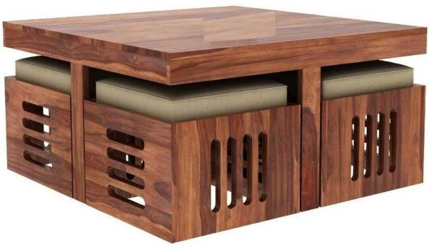 Image of Devsignature Sheesham Wood Center Table With Stool /Wooden Coffee Table For Home Solid Wood Coffee Table (Finish Color - NATURAL FINISH, Pre-assembled)