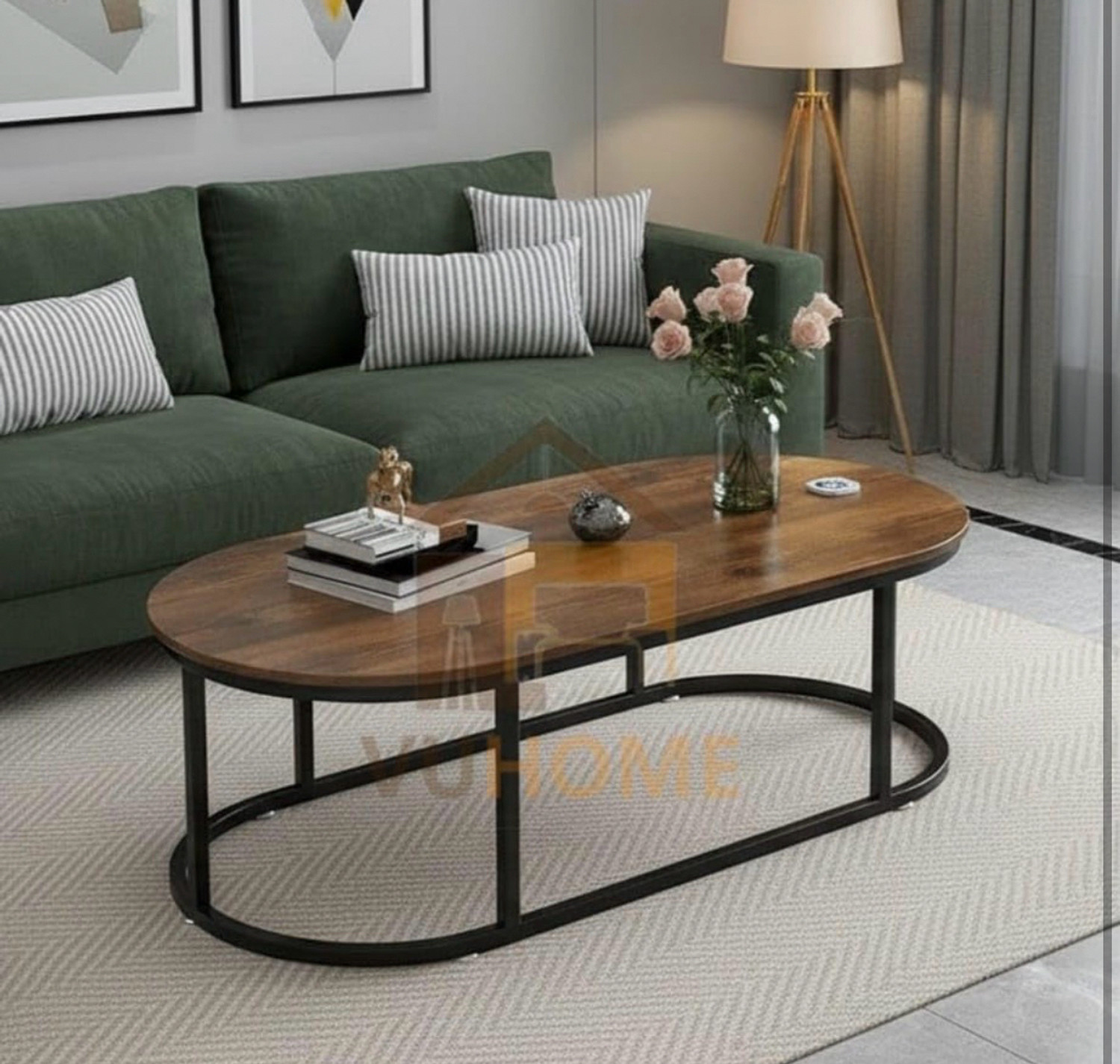 Image of Vuhome Large luxury oval coffee table with antique MDF Top for living room furniture Engineered Wood Coffee Table