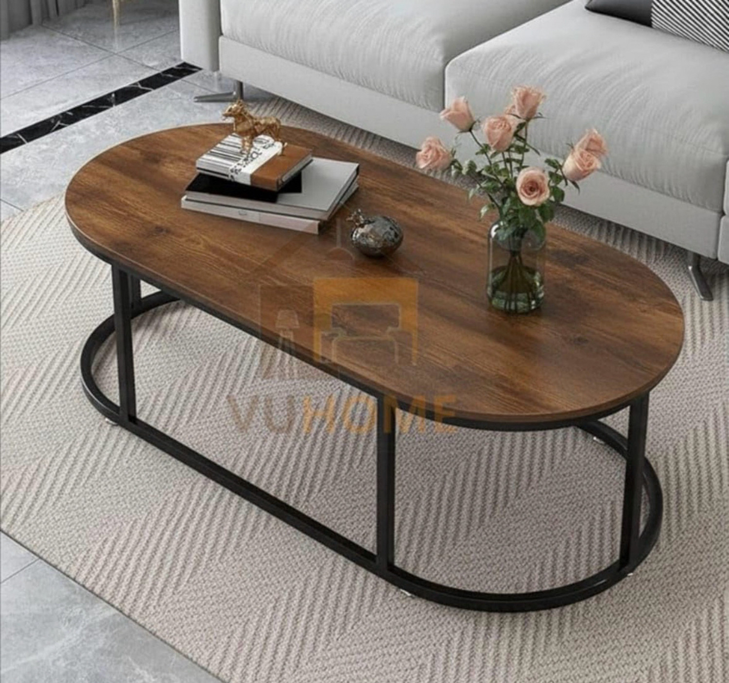 Image of Vuhome Large luxury oval coffee table with antique MDF Top for living room furniture Engineered Wood Coffee Table