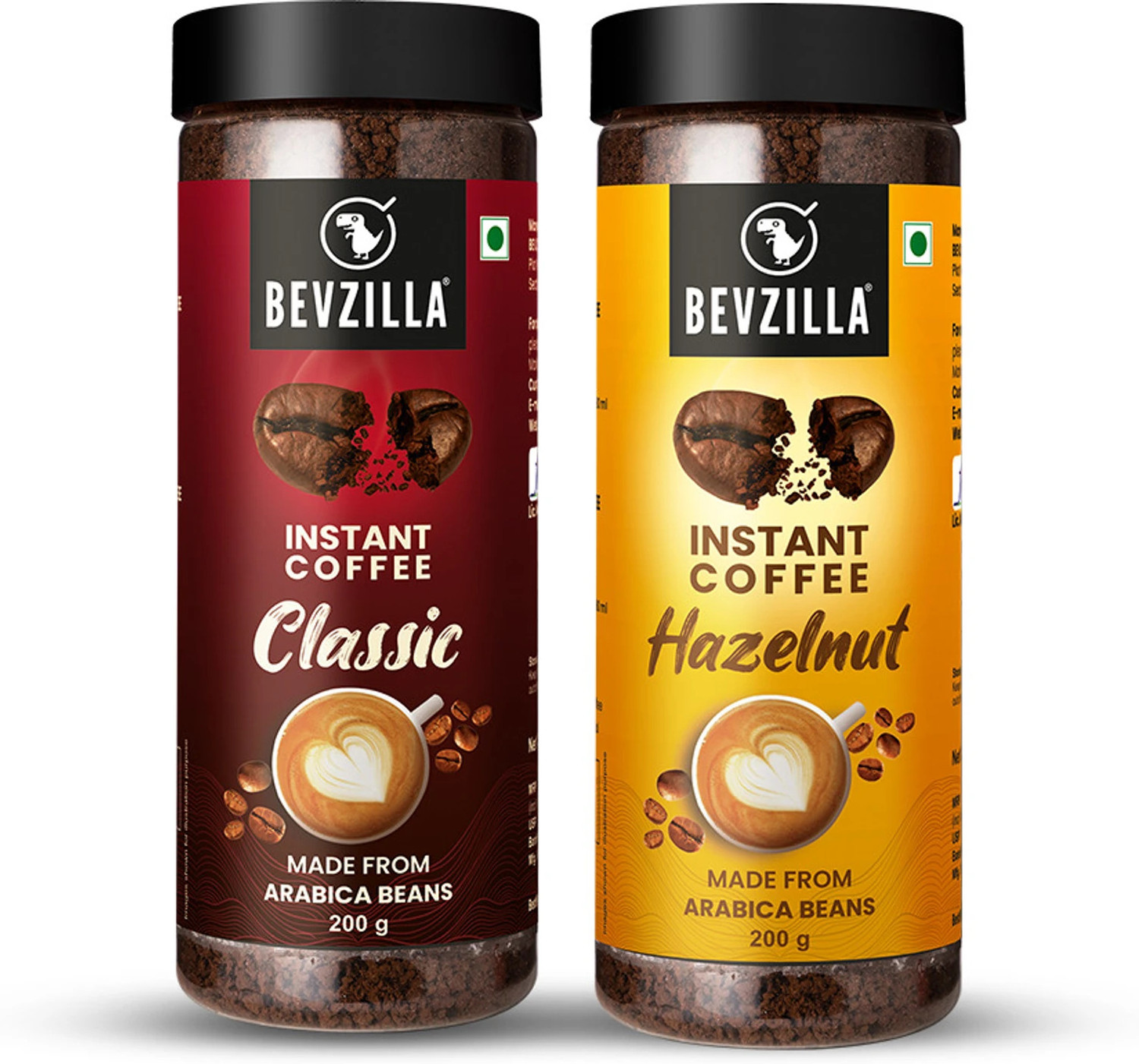 Image of Bevzilla Instant Coffee Powder Combo- 200g Premium Classic Strong & 200g Hazelnut Instant Coffee
